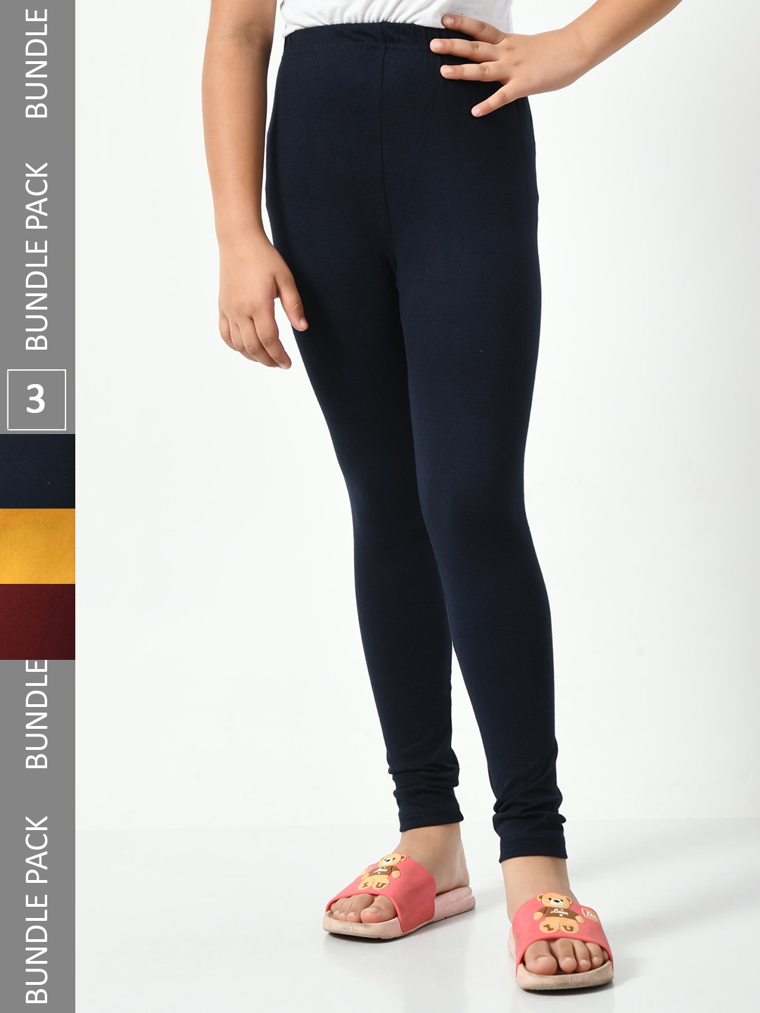 

BAESD Girls Pack Of 3 Mid-Rise Churidar-Length Leggings, Navy blue