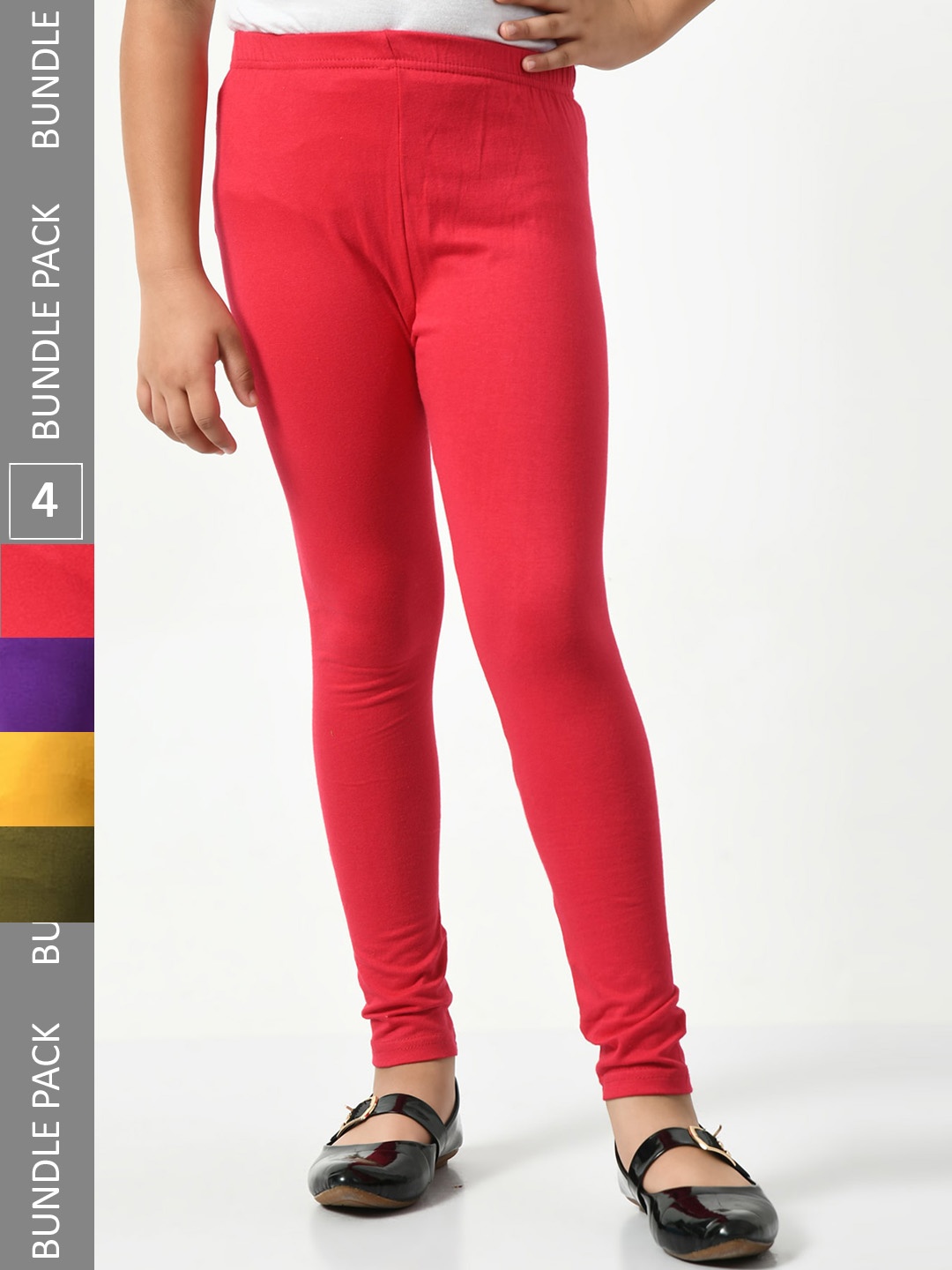 

BAESD Girls Pack Of 4 Mid-Rise Churidar-Length Leggings, Red
