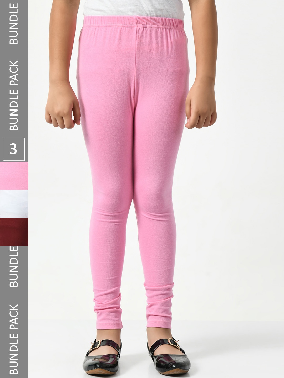 

BAESD Girls Pack Of 3 Mid-Rise Churidar-Length Leggings, Pink