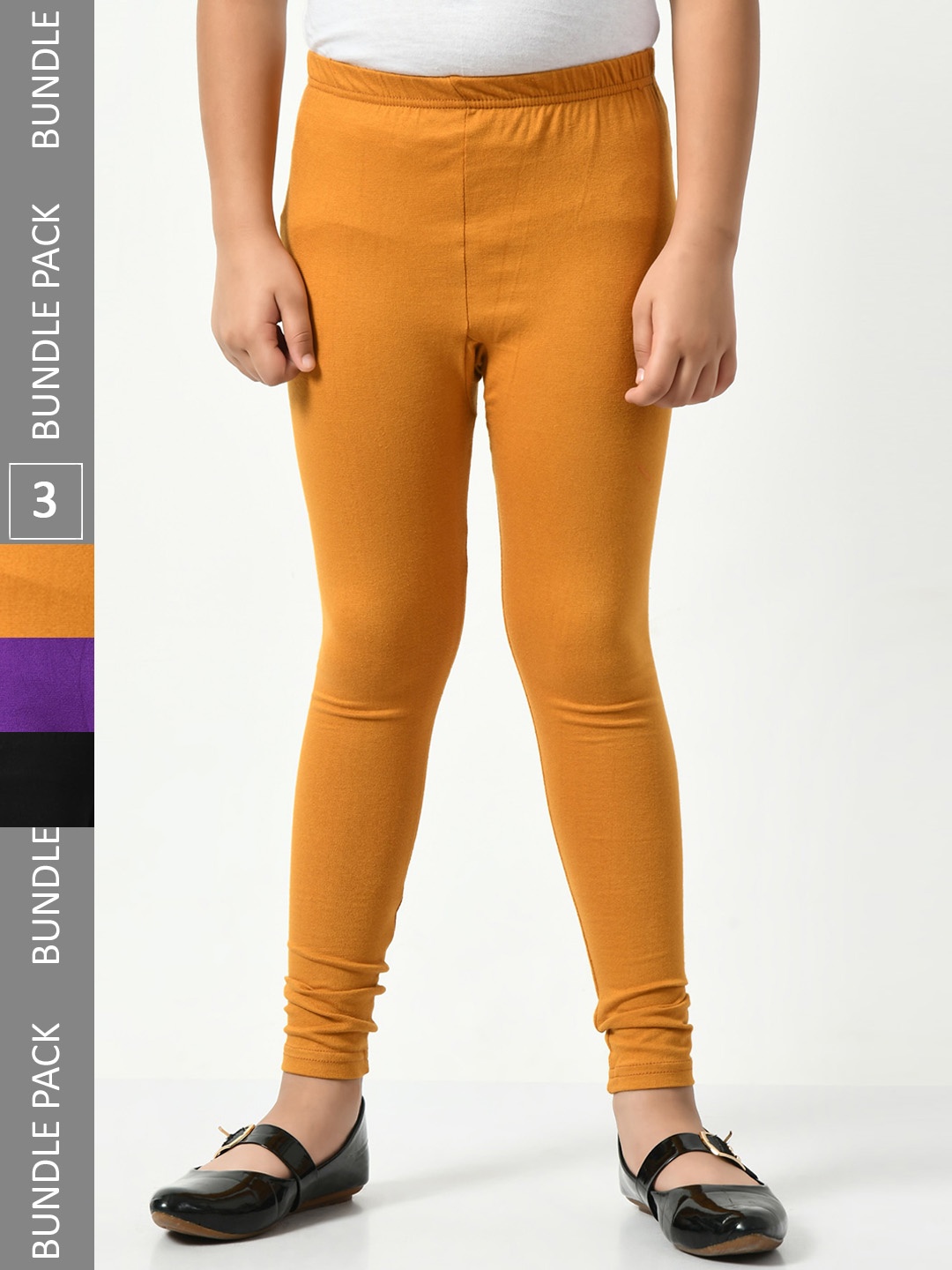 

BAESD Girls Pack Of 3 Mid-Rise Churidar-Length Leggings, Yellow