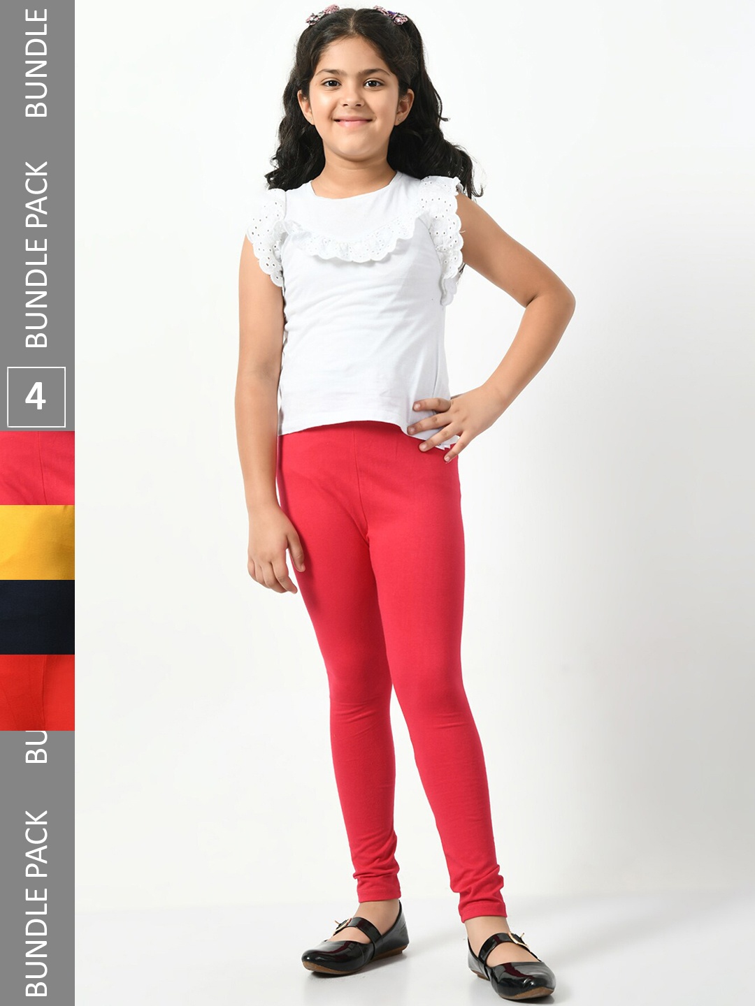 

BAESD Girls Pack Of 4 Churidar-Length Super Soft Cotton Lycra Leggings, Pink