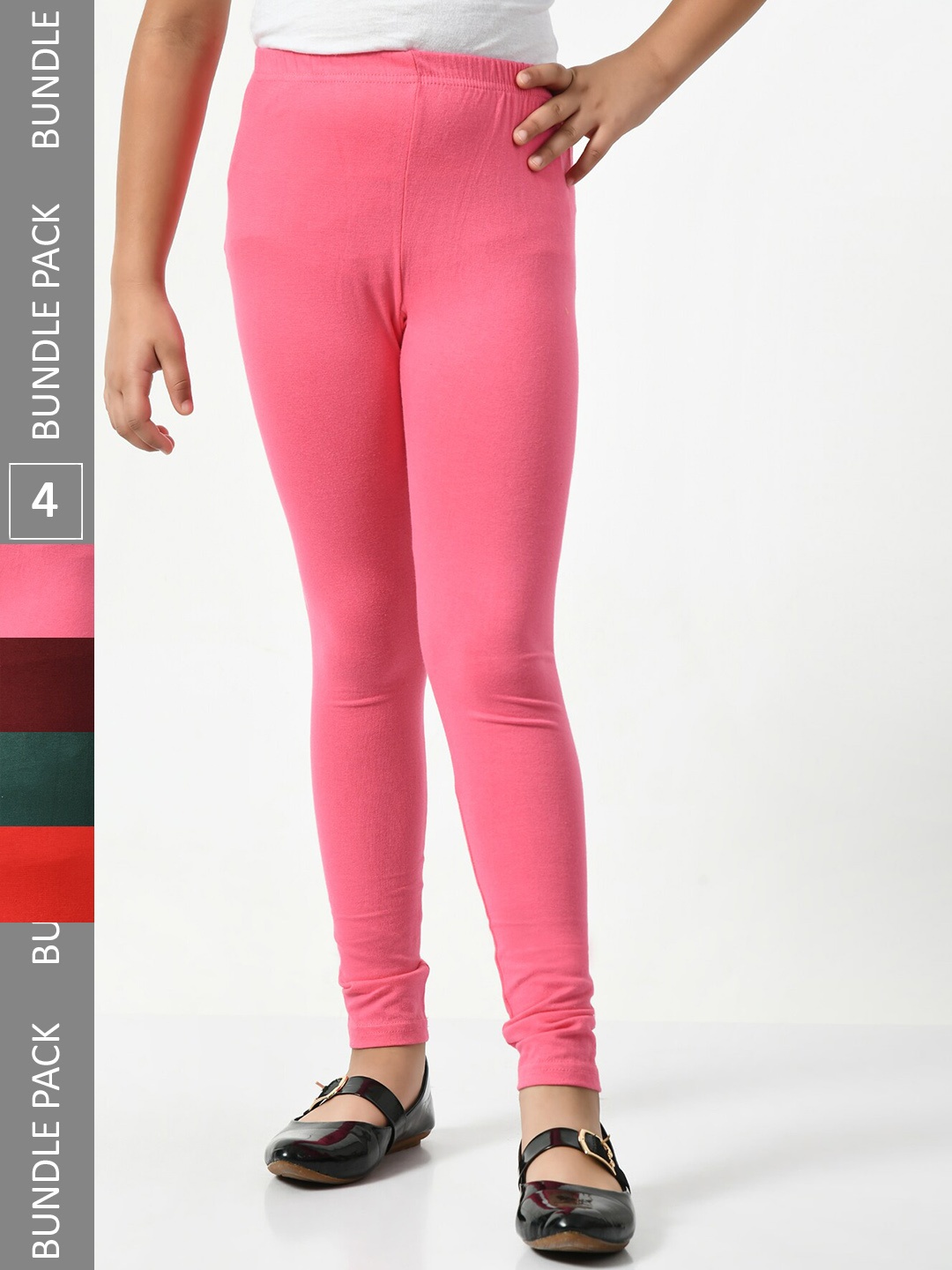 

BAESD Girls Pack Of 4 Churidar-Length Super Soft Cotton Lycra Leggings, Pink