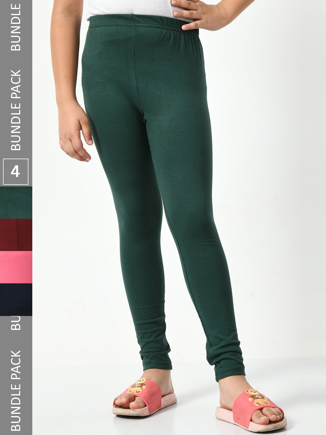 

BAESD Girls Pack Of 4 Churidar-Length Super Soft Cotton Lycra Leggings, Green