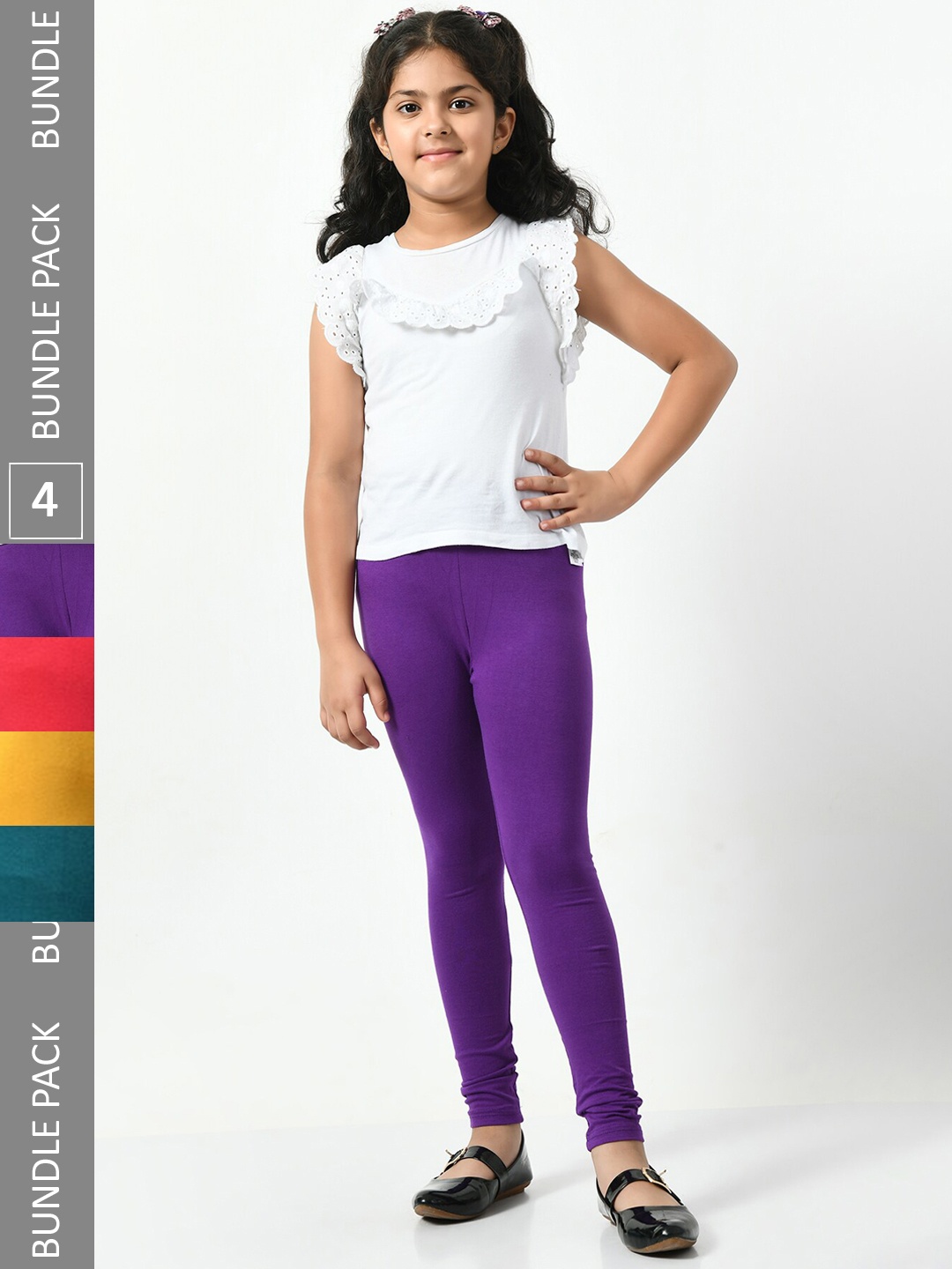 

BAESD Girls Pack Of 4 Churidar-Length Super Soft Cotton Lycra Leggings, Purple