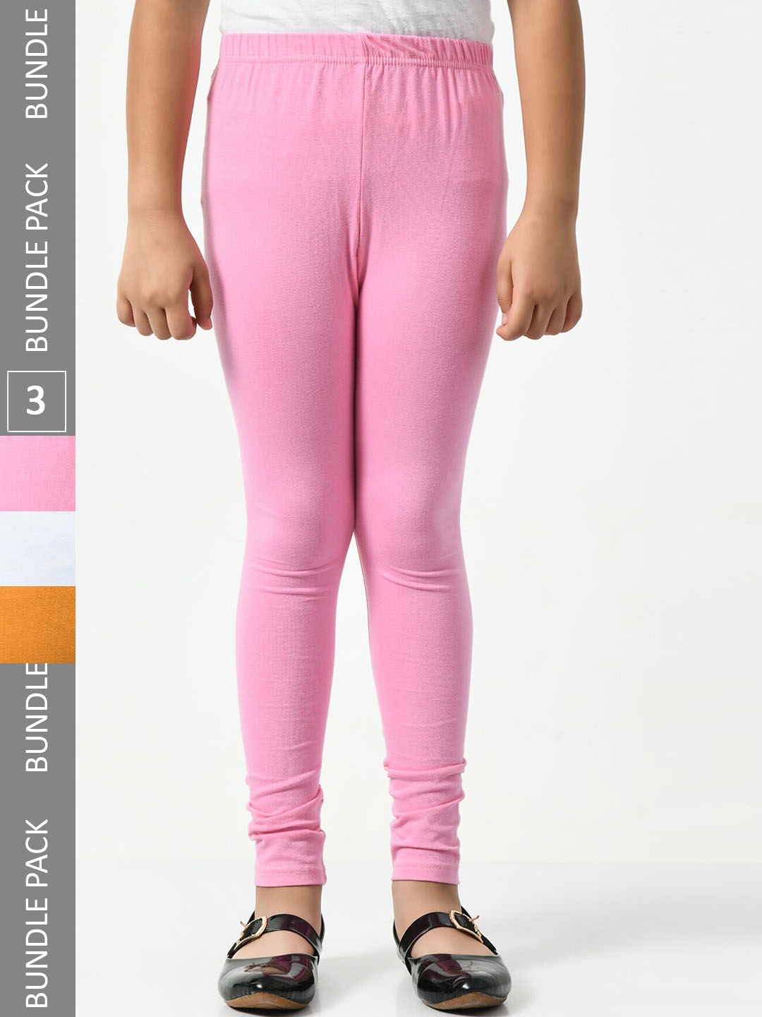 

BAESD Girls Pack Of 3 Churidar-Length Super Soft Cotton Lycra Leggings, Pink