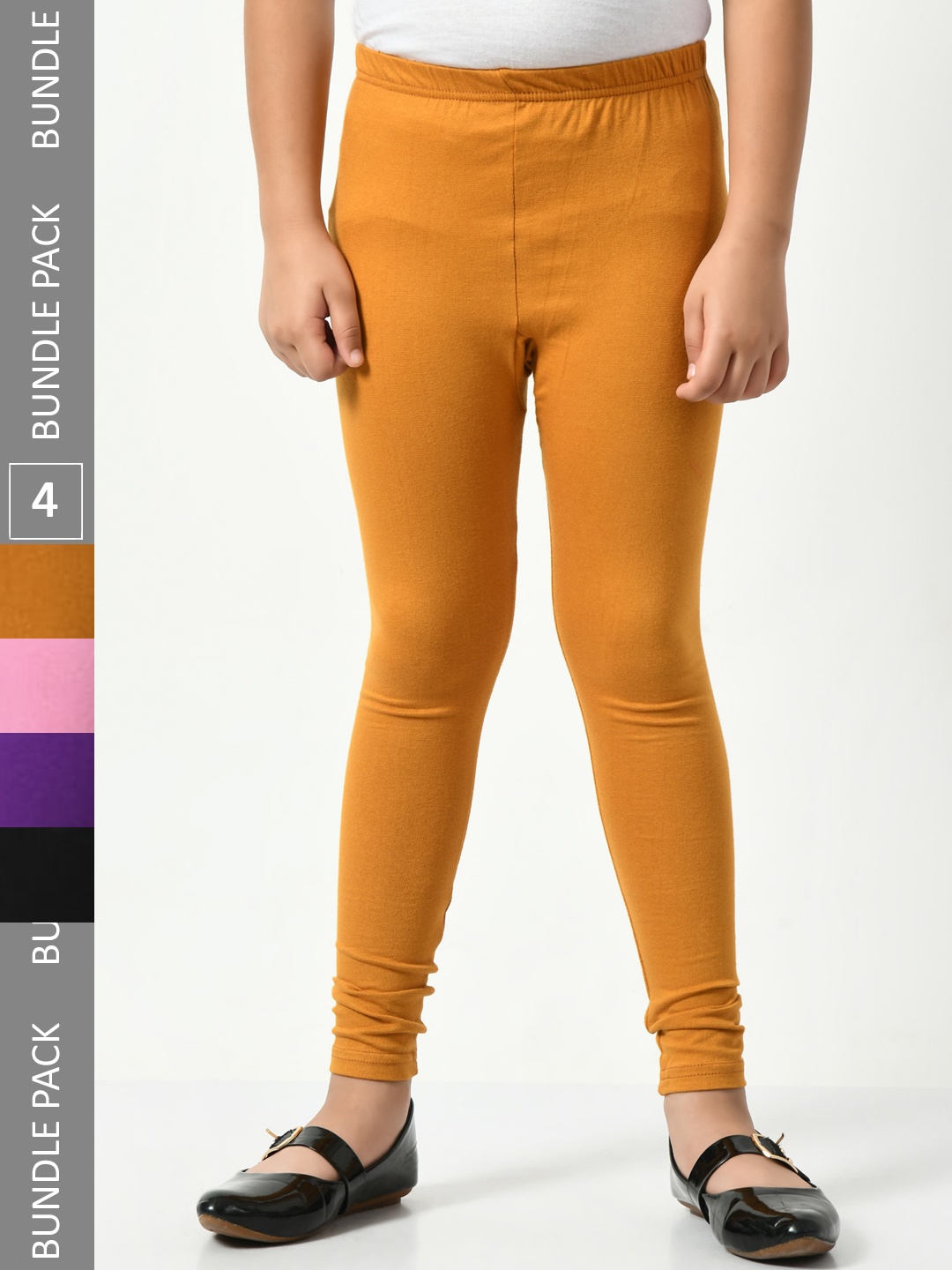 

BAESD Girls Pack Of 4 Churidar-Length Super Soft Cotton Lycra Leggings, Mustard