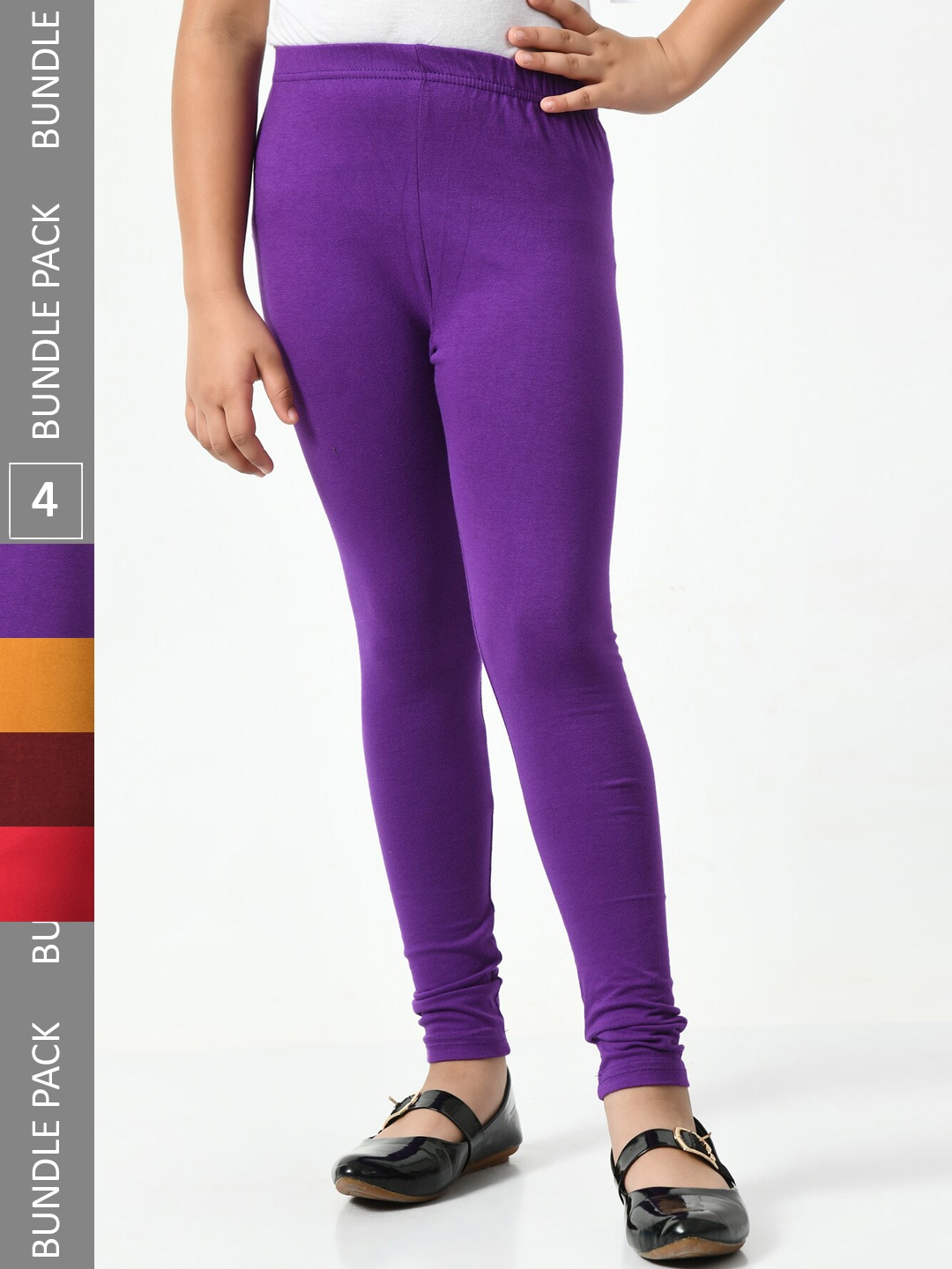 

BAESD Girls Pack Of 4 Churidar-Length Super Soft Cotton Lycra Leggings, Purple