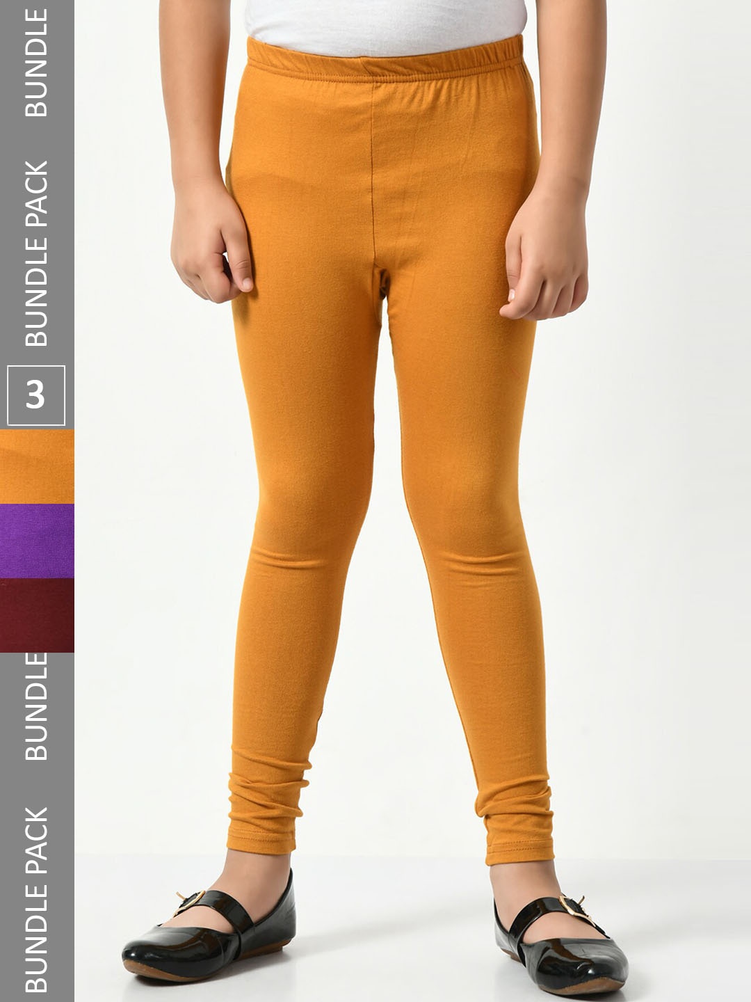 

BAESD Girls Pack Of 3 Churidar-Length Super Soft Cotton Lycra Leggings, Mustard