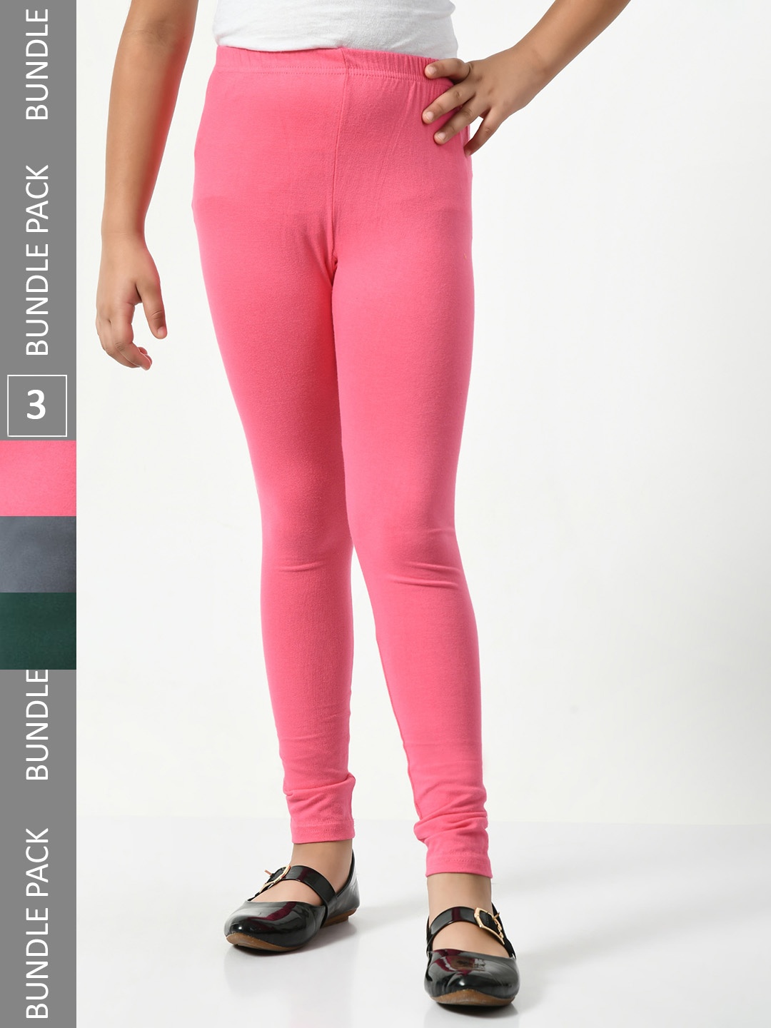 

BAESD Girls Pack Of 3 Churidar-Length Super Soft Cotton Lycra Leggings, Pink