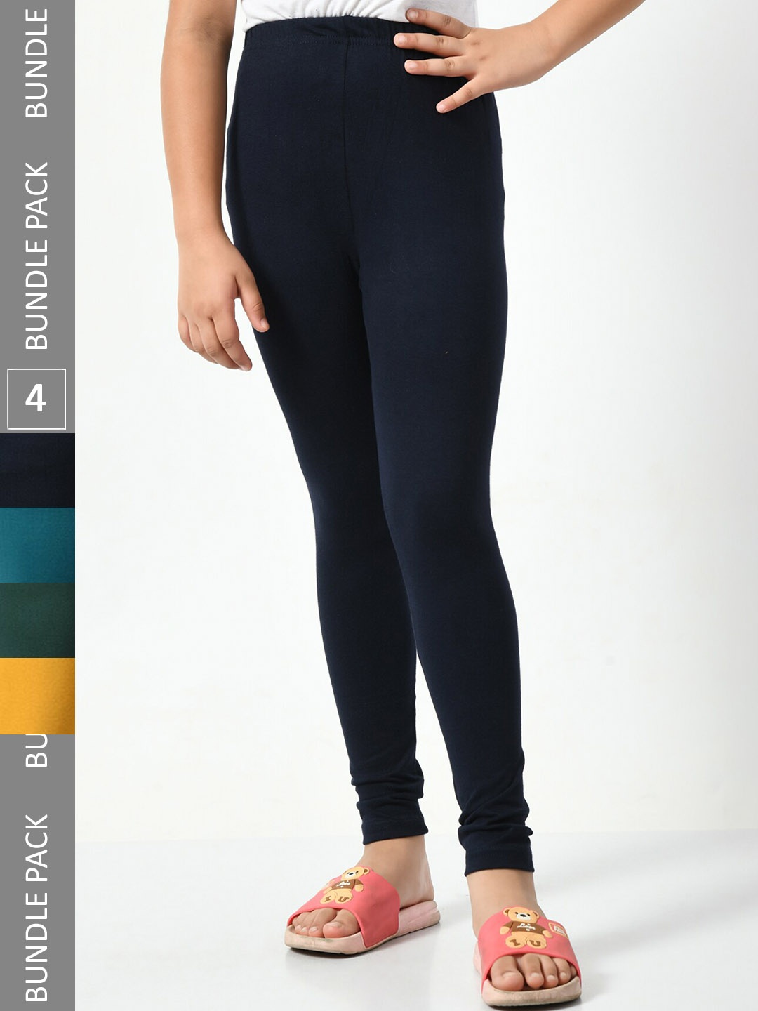 

BAESD Girls Pack Of 4 Churidar-Length Super Soft Cotton Lycra Leggings, Navy blue