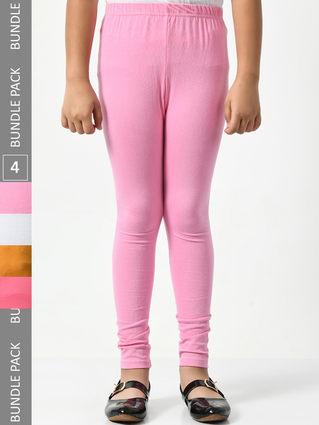 

BAESD Girls Pack Of 4 Churidar-Length Super Soft Cotton Lycra Leggings, Pink