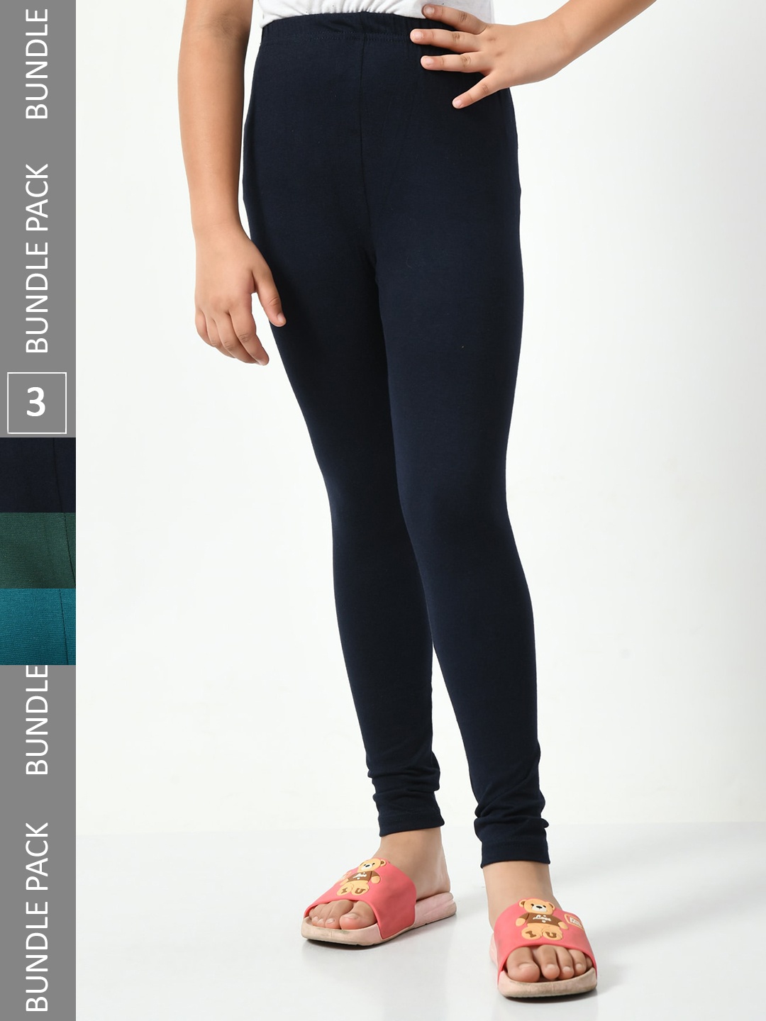 

BAESD Girls Pack Of 3 Chudidar-Length Leggings, Navy blue