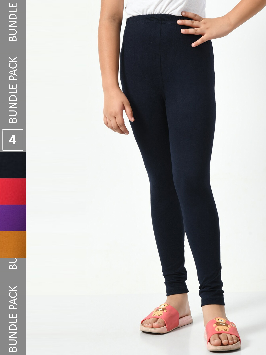 

BAESD Girls Pack Of 4 Chudidar-Length Leggings, Navy blue