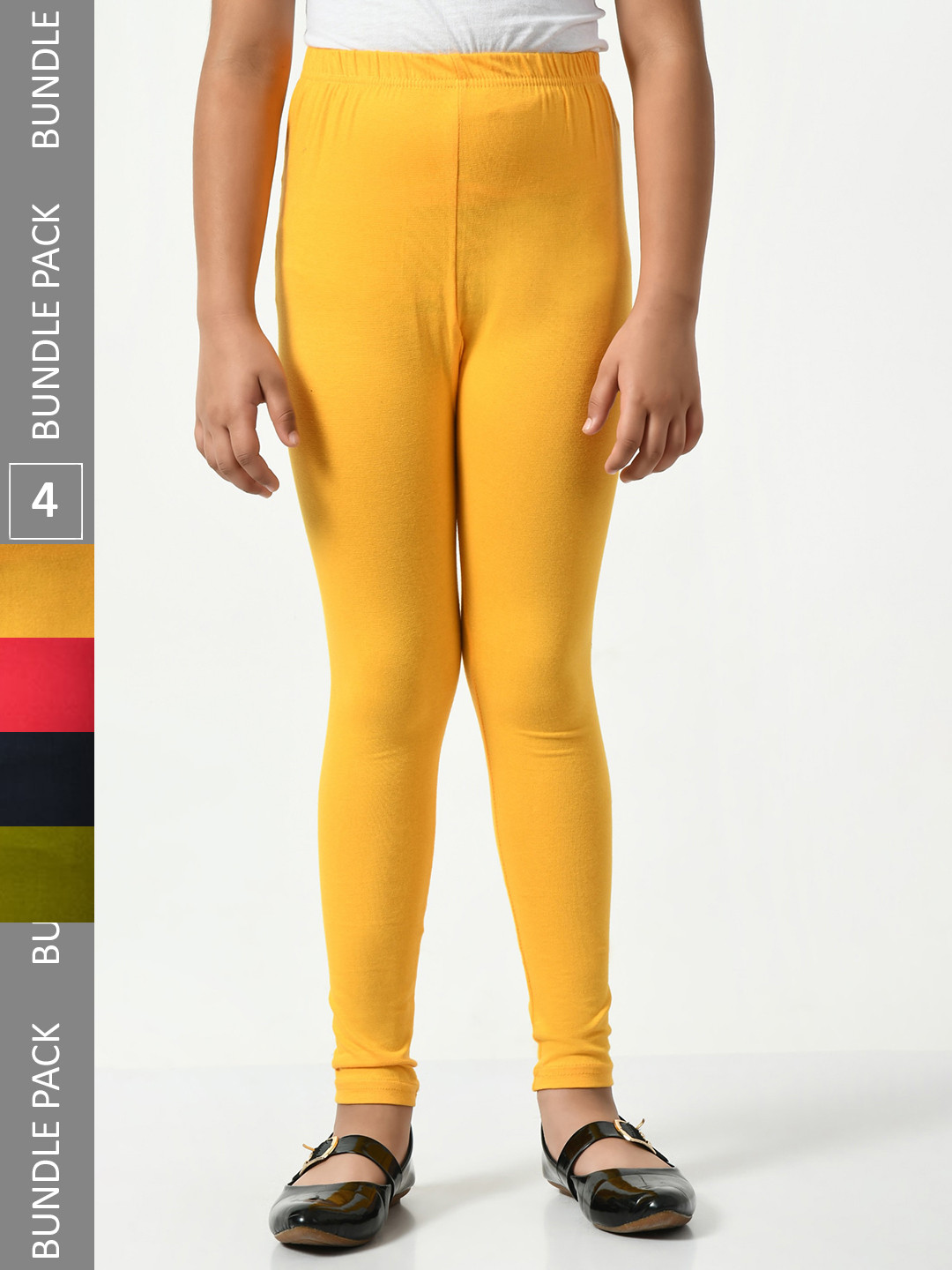 

BAESD Girls Pack Of 4 Chudidar-Length Leggings, Yellow