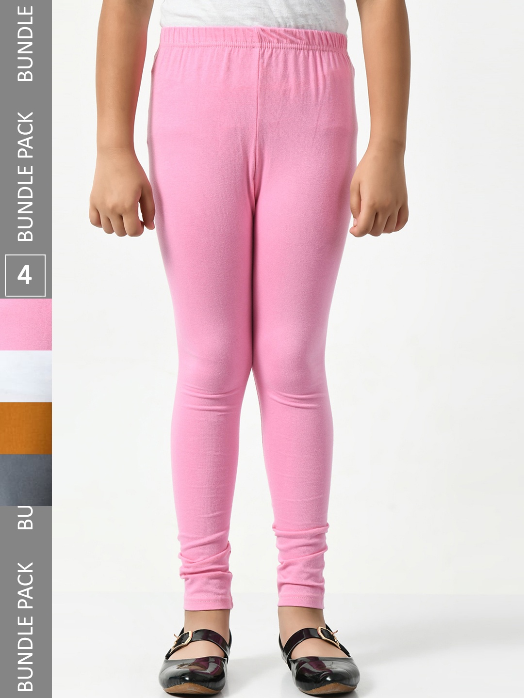 

BAESD Girls Pack Of 4 Mid-Rise Churidar-Length Leggings, Pink