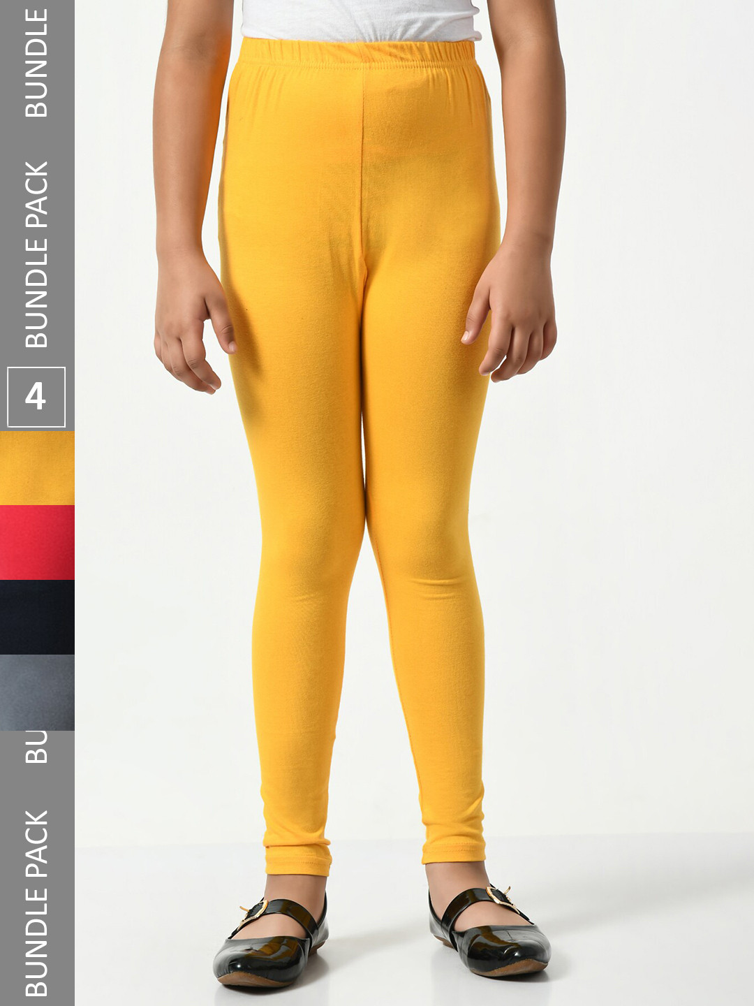 

BAESD Girls Pack Of 4 Mid-Rise Churidar-Length Leggings, Yellow