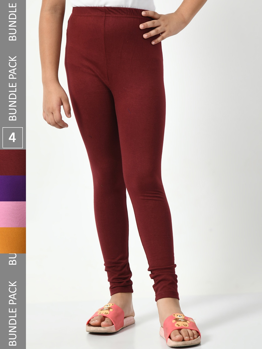 

BAESD Girls Pack Of 4 Churidar-Length Leggings, Maroon