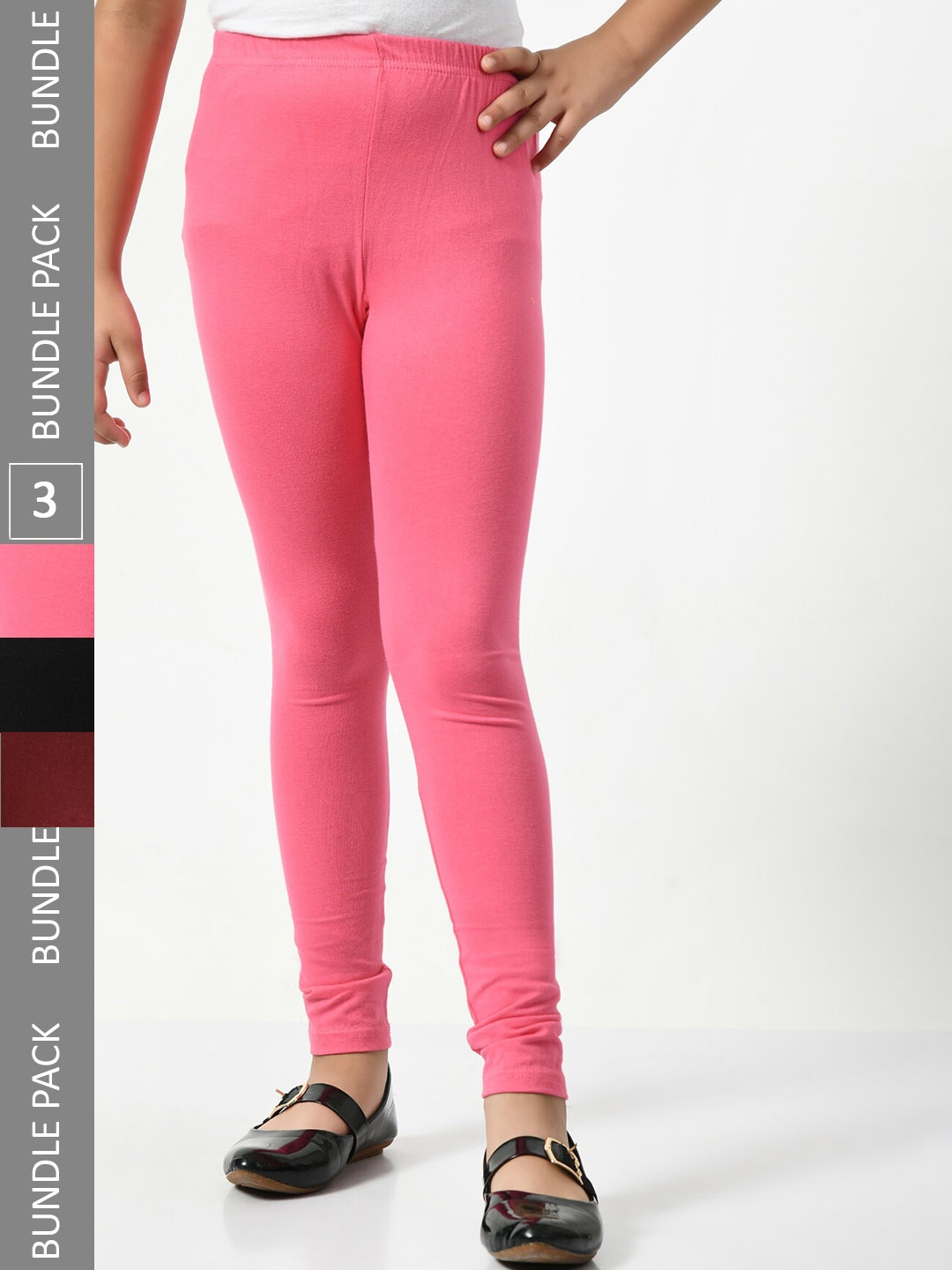 

BAESD Girls Pack Of 3 Mid-Rise Churidar-Length Leggings, Pink