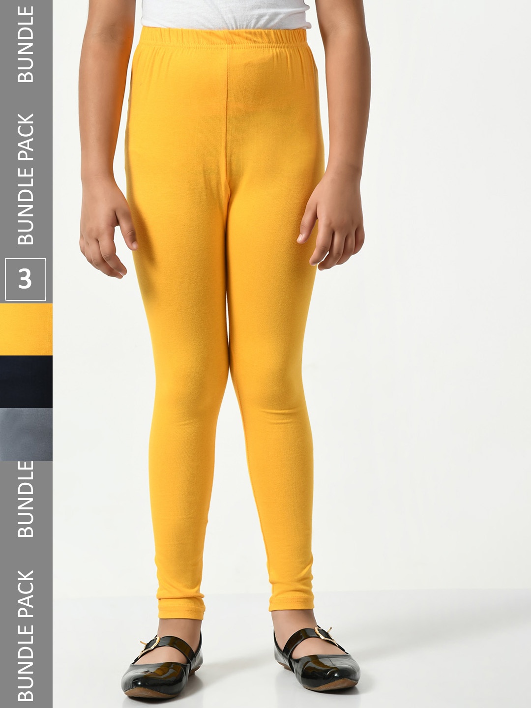 

BAESD Girls Pack Of 3 Mid-Rise Churidar-Length Leggings, Yellow