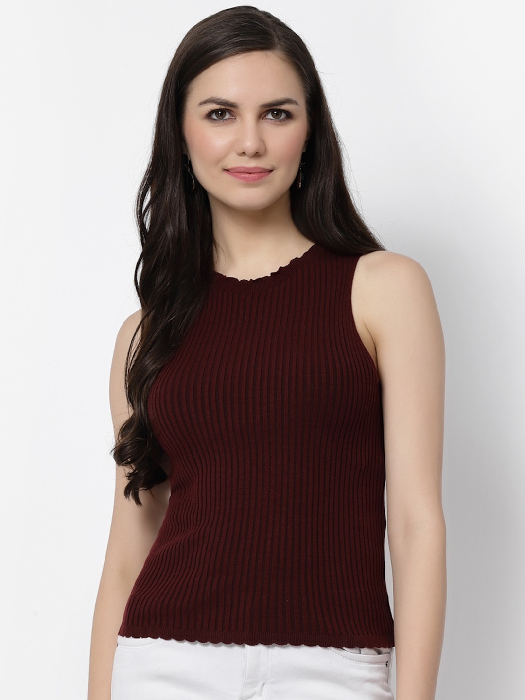 

Kalt Sleeveless Fitted Cotton Top, Maroon