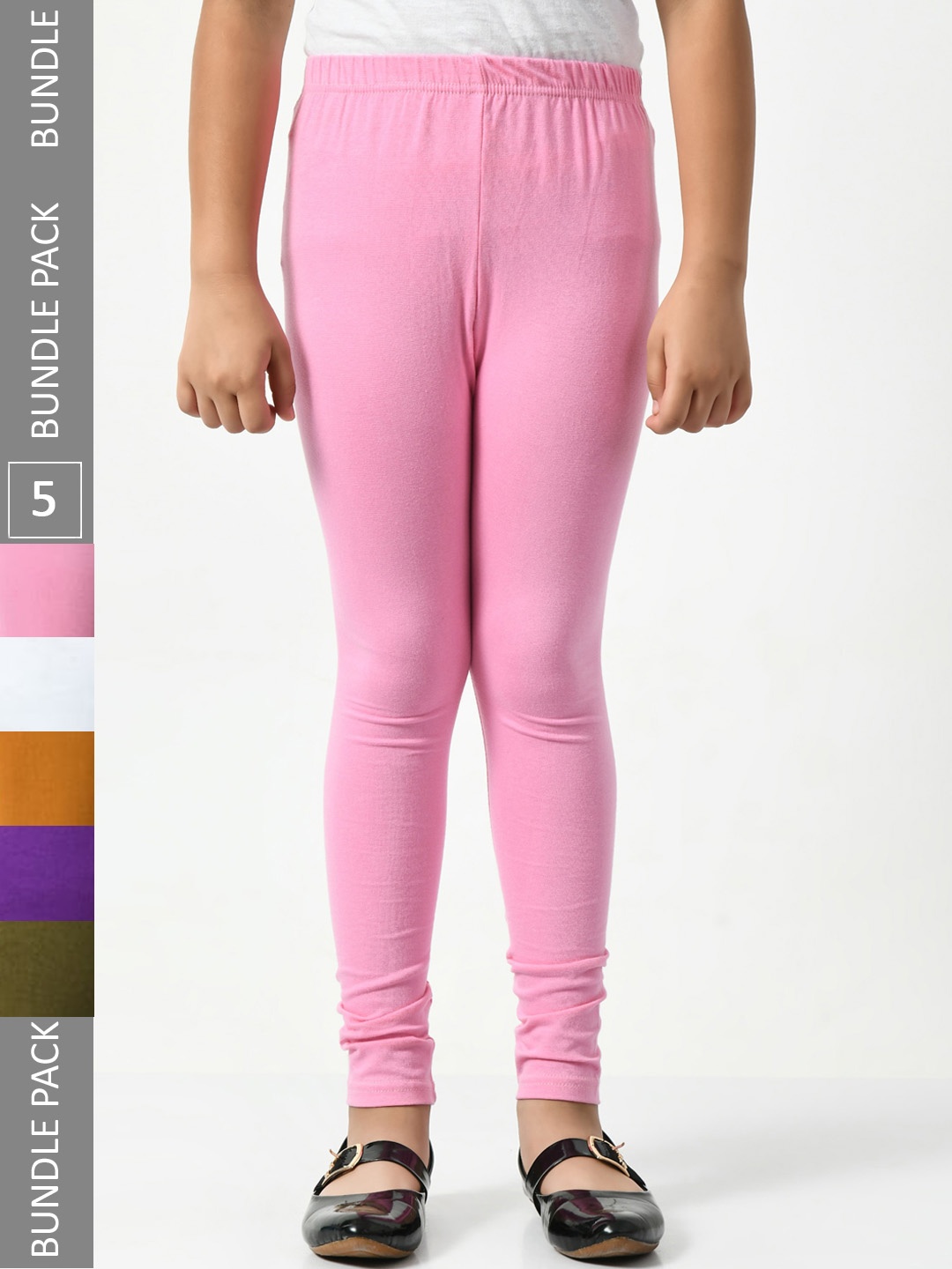 

BAESD Girls Pack Of 5 Mid-Rise Churidar-Length Leggings, Pink