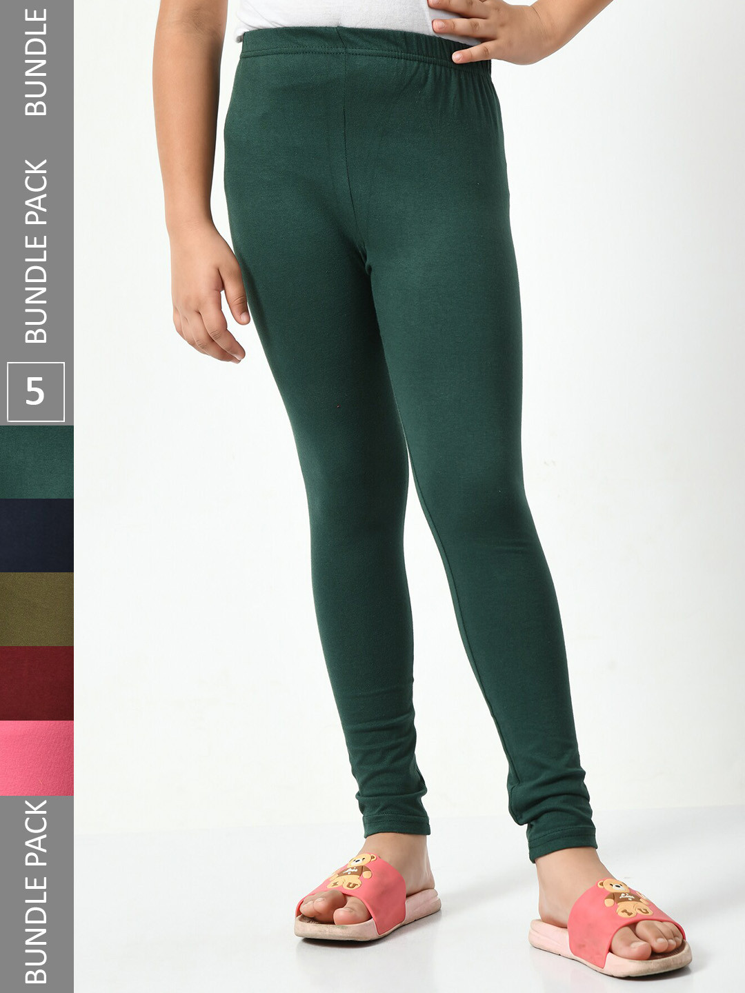 

BAESD Girls Pack Of 5 Mid-Rise Churidar-Length Leggings, Green
