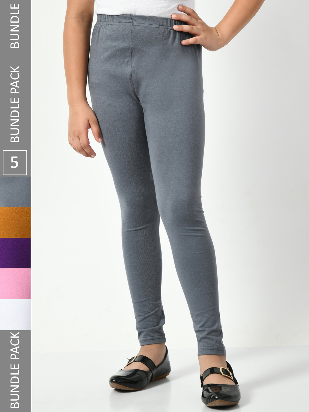 

BAESD Girls Pack Of 5 Mid-Rise Churidar-Length Leggings, Grey