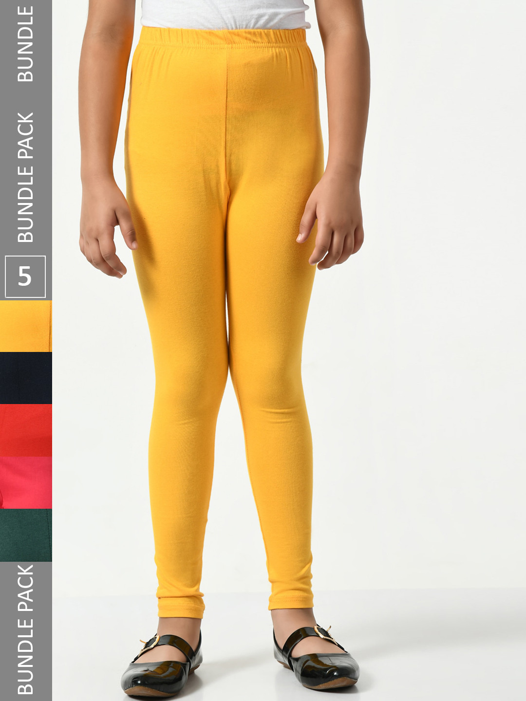 

BAESD Girls Pack Of 5 Mid-Rise Churidar-Length Leggings, Yellow
