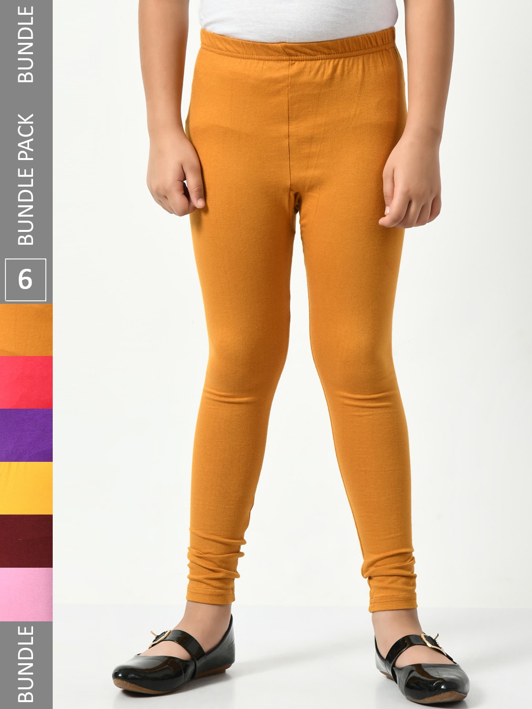 

BAESD Girls Pack Of 6Churidar-Length Cotton Leggings, Orange