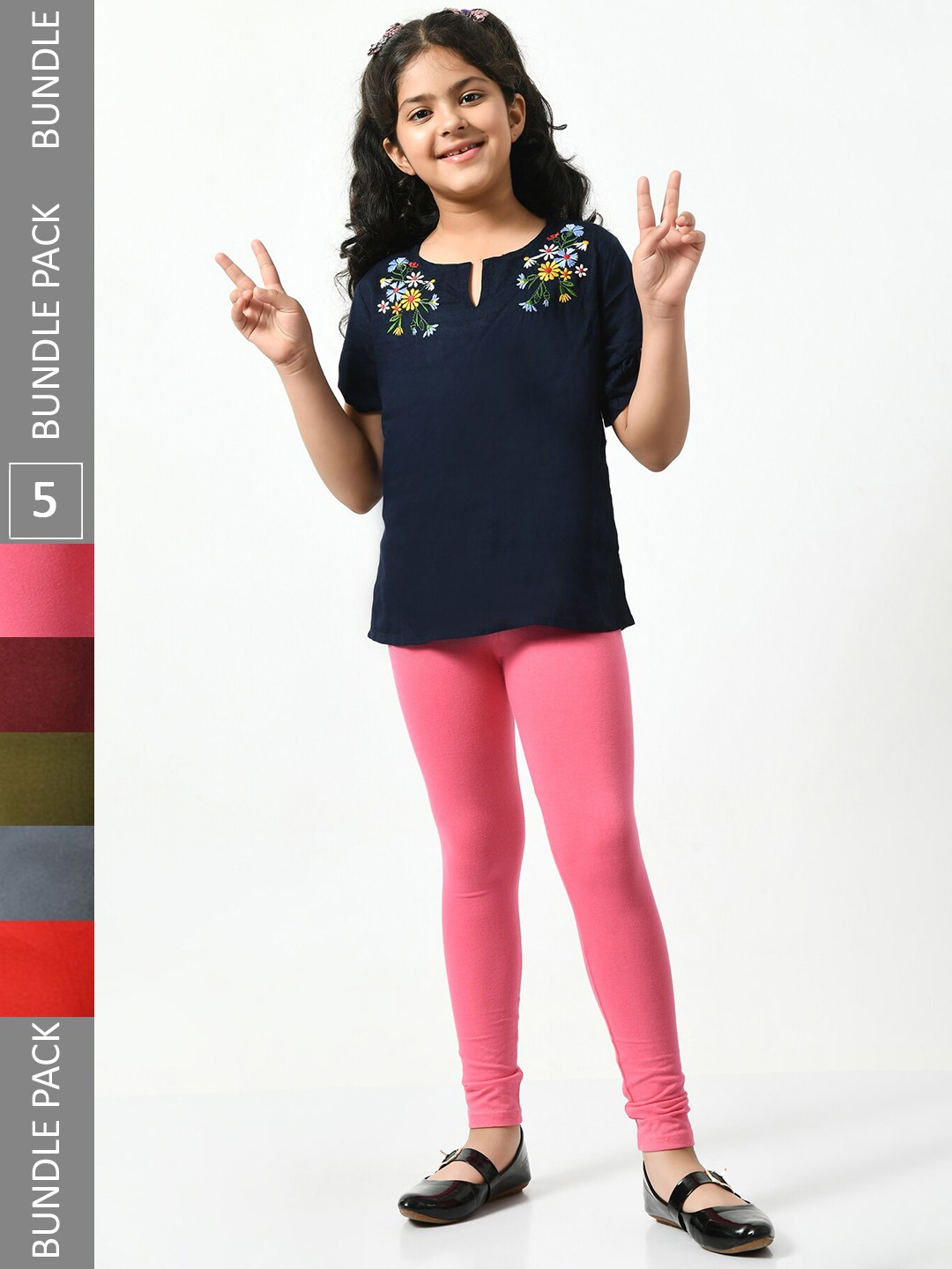 

BAESD Pack Of 5 Girls Churidar-Length Cotton Leggings, Pink