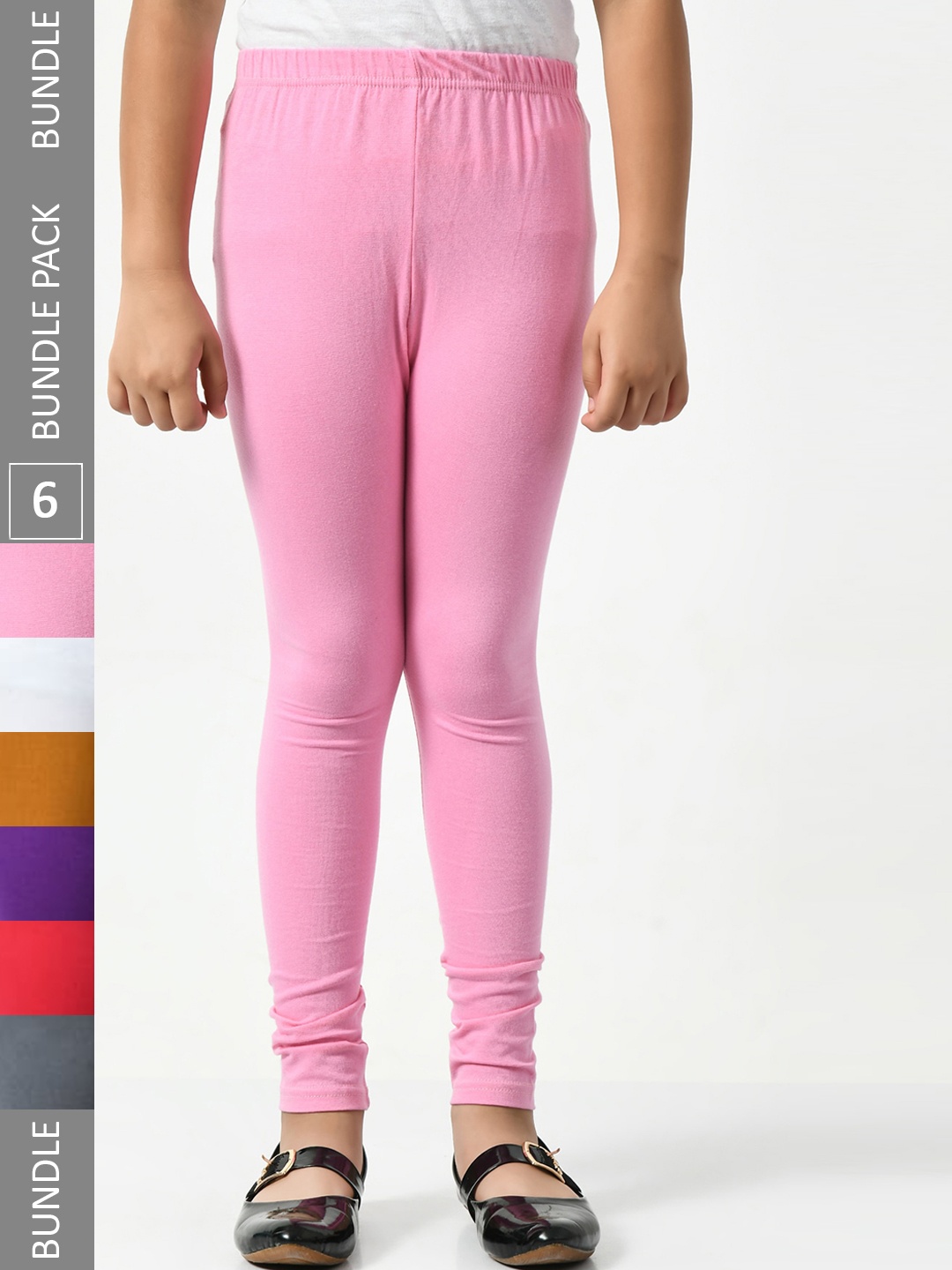 

BAESD Girls Pack Of 6 Churithar-Length Cotton Leggings, Pink