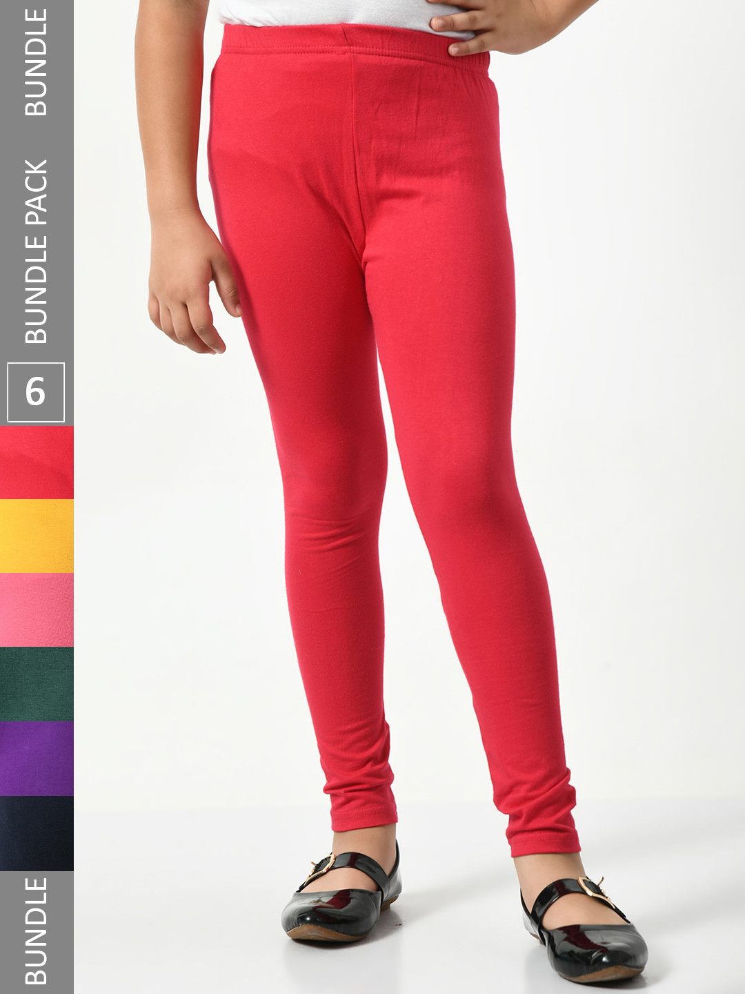 

BAESD Girls Pack Of 6 Super Soft Churidar Length Leggings, Red