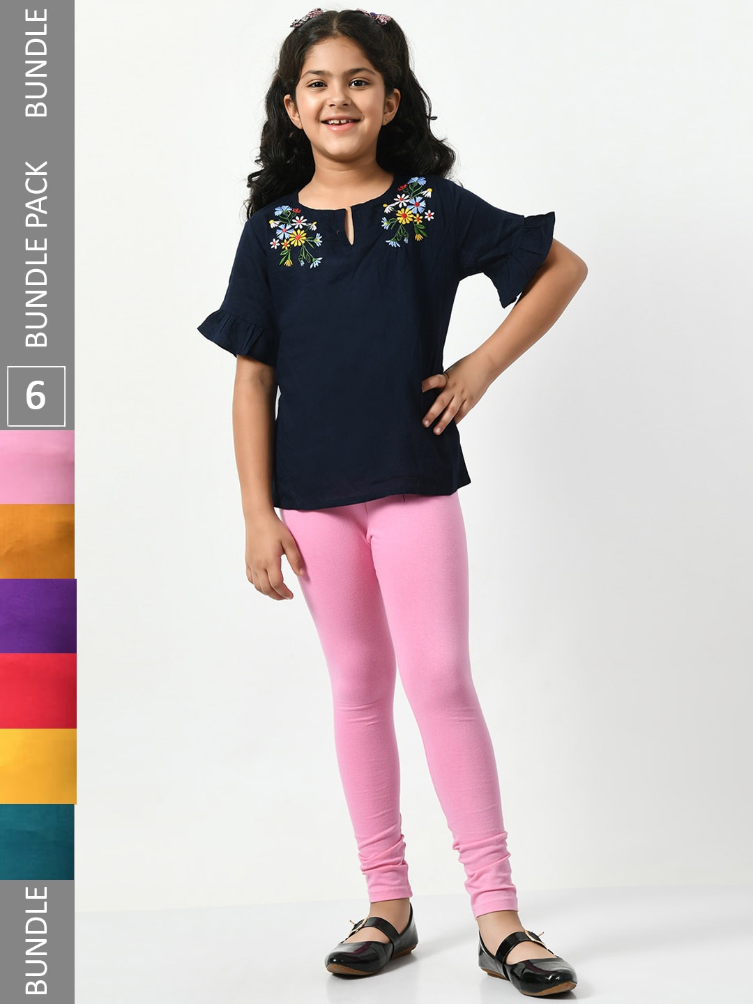 

BAESD Girls Pack Of 6 Super Soft Churidar Length Leggings, Pink
