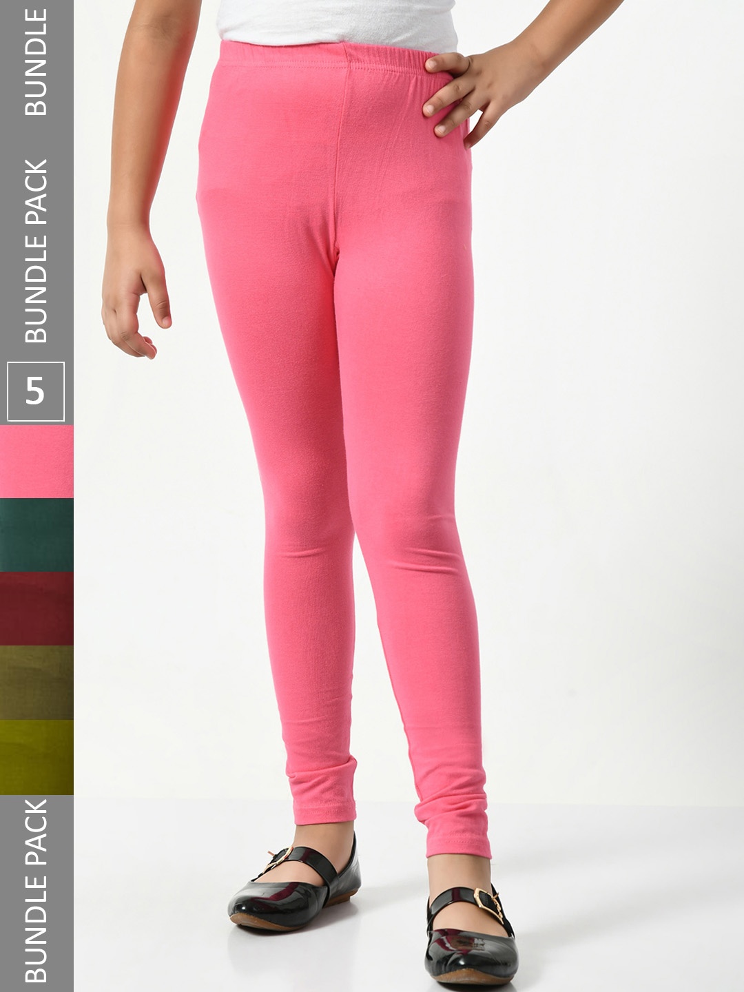 

BAESD Girls Pack Of 5 Super Soft Churidar Length Leggings, Pink
