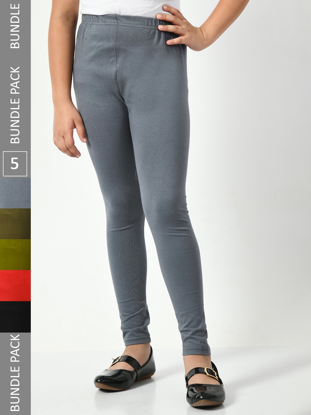 

BAESD Girls Pack Of 5 Super Soft Churidar-Length Leggings, Grey