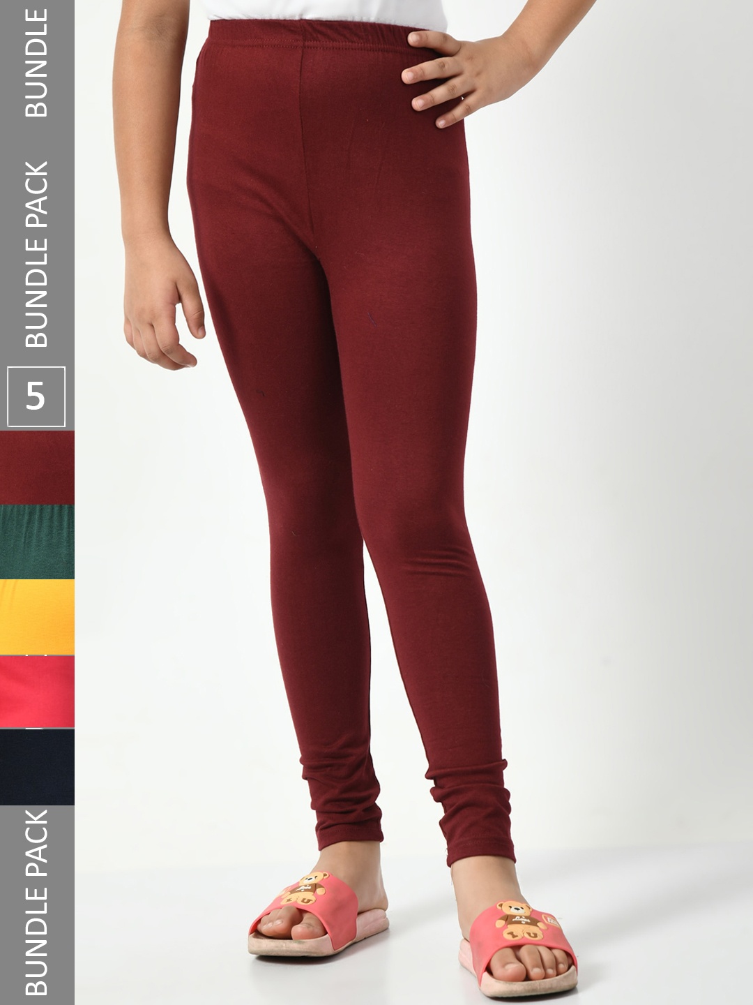 

BAESD Girls Pack Of 5 Super Soft Churidar Length Leggings, Maroon