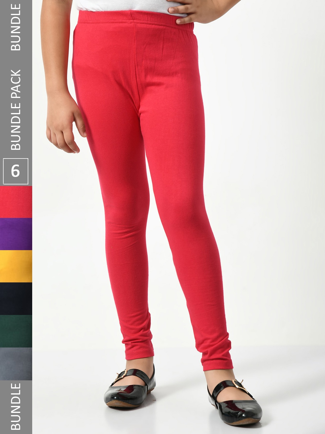 

BAESD Girls Pack Of 6 Super Soft Churidar Length Leggings, Red