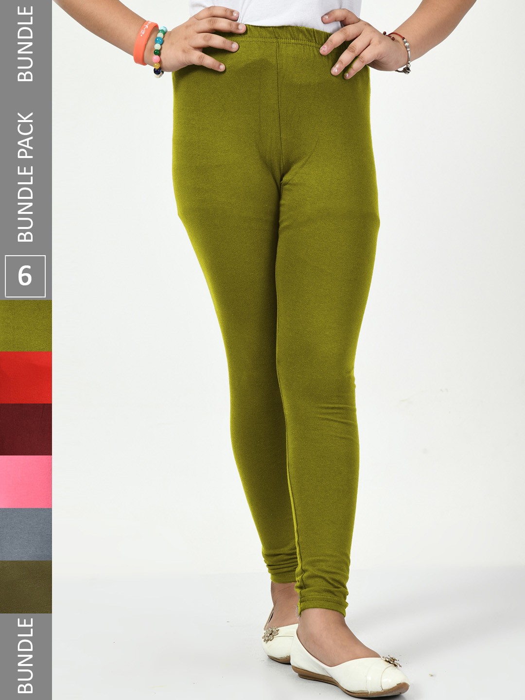 

BAESD Girls Pack Of 6 Super Soft Churidar Length Leggings, Green