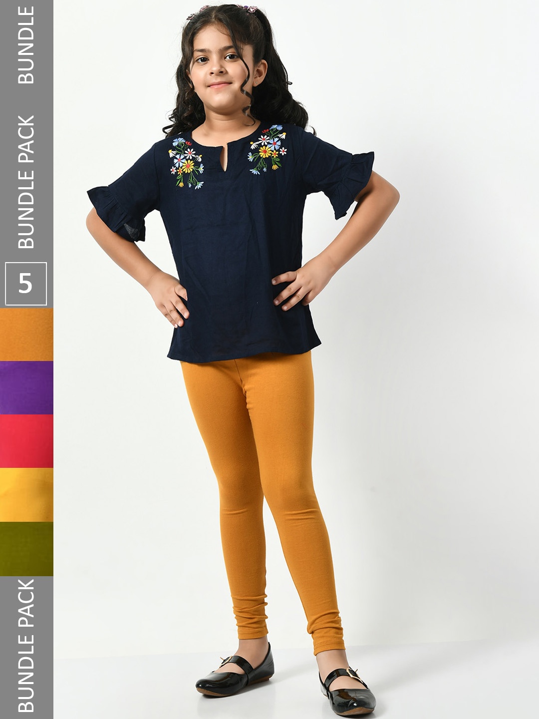 

BAESD Girls Pack Of 5 Super Soft Churidar Length Leggings, Mustard