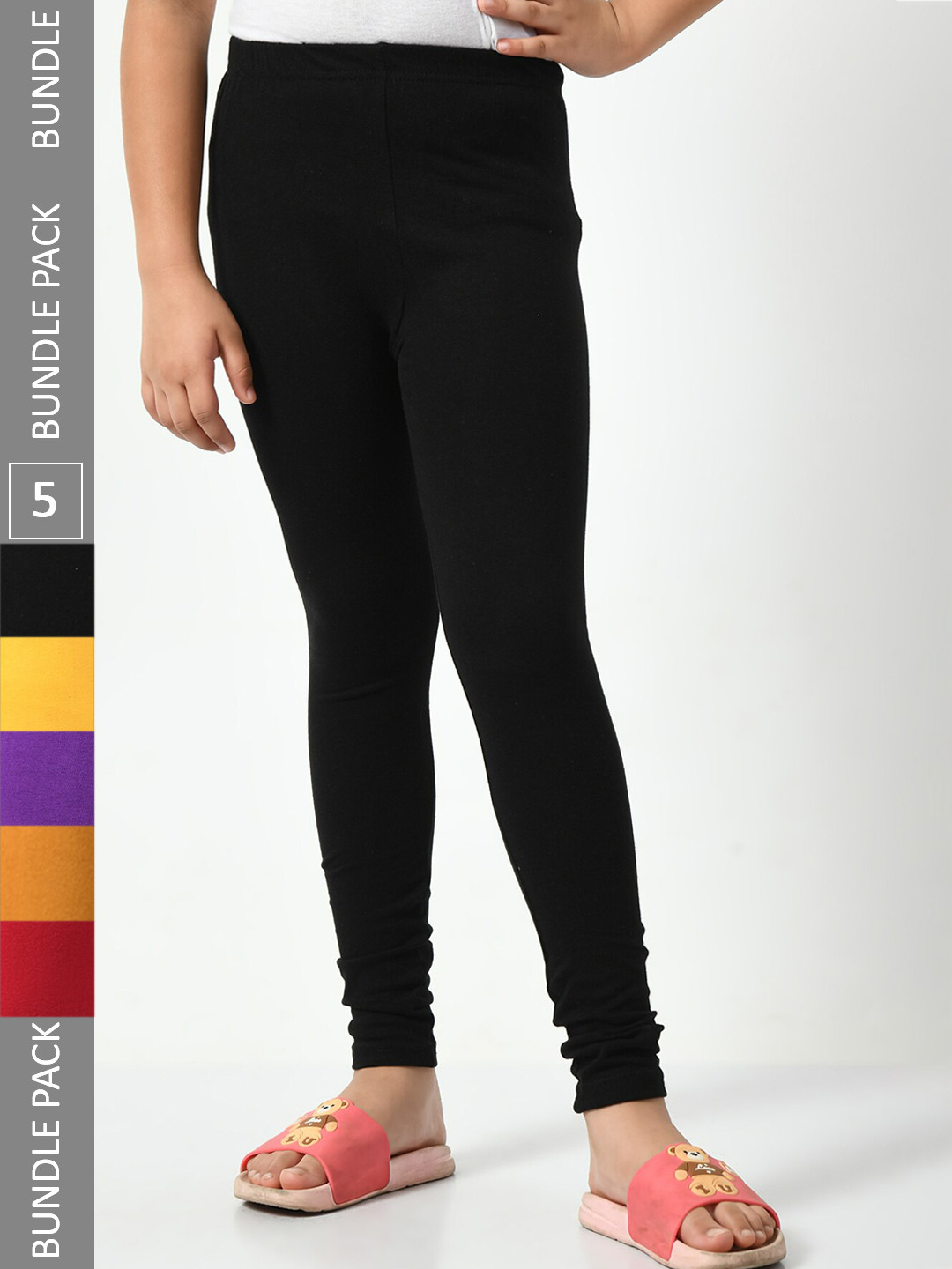 

BAESD Girls Pack Of 5 Super Soft Churidar Length Leggings, Black