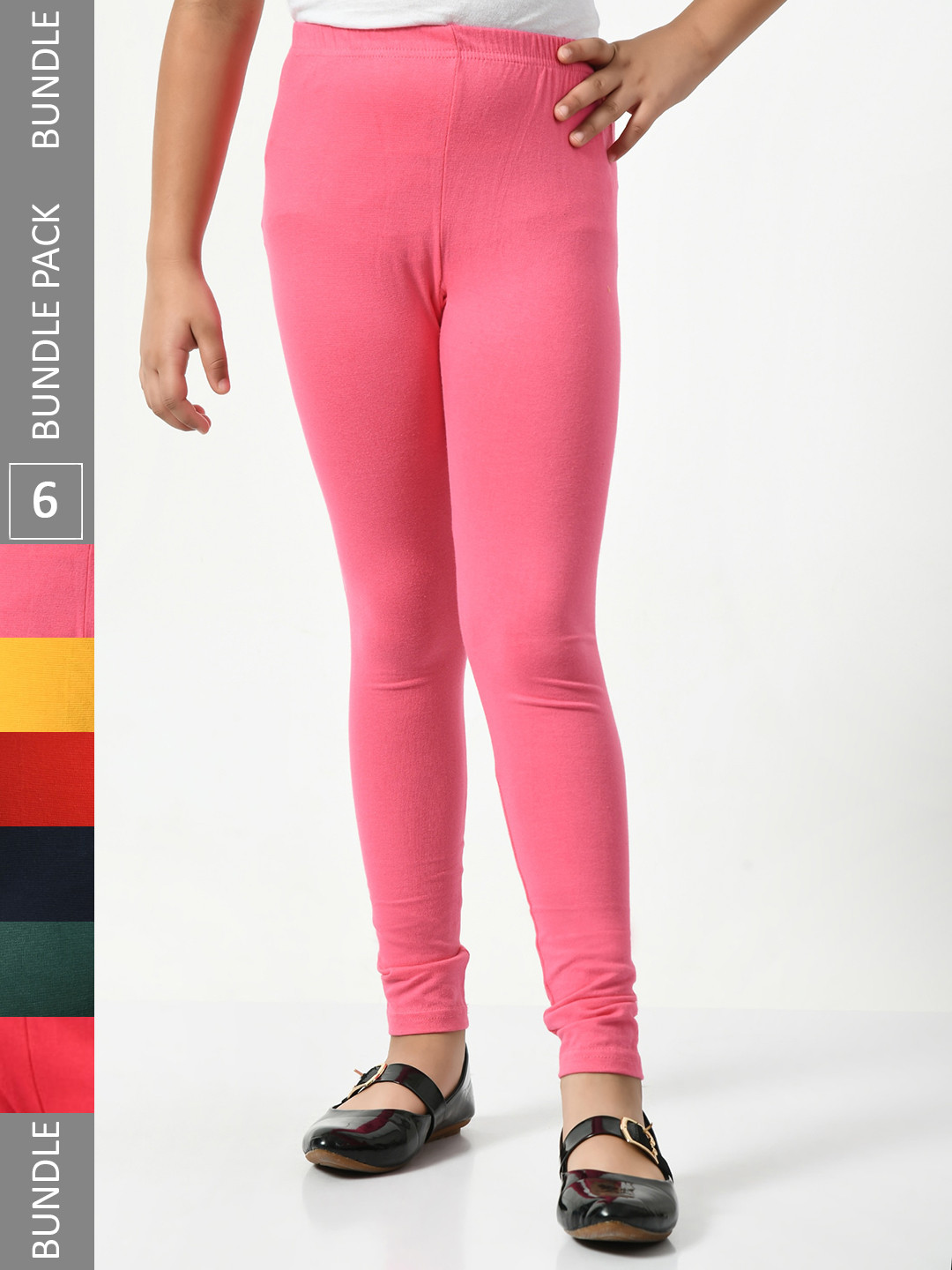 

BAESD Girls Pack Of 6 Super Soft Churidar Length Leggings, Pink