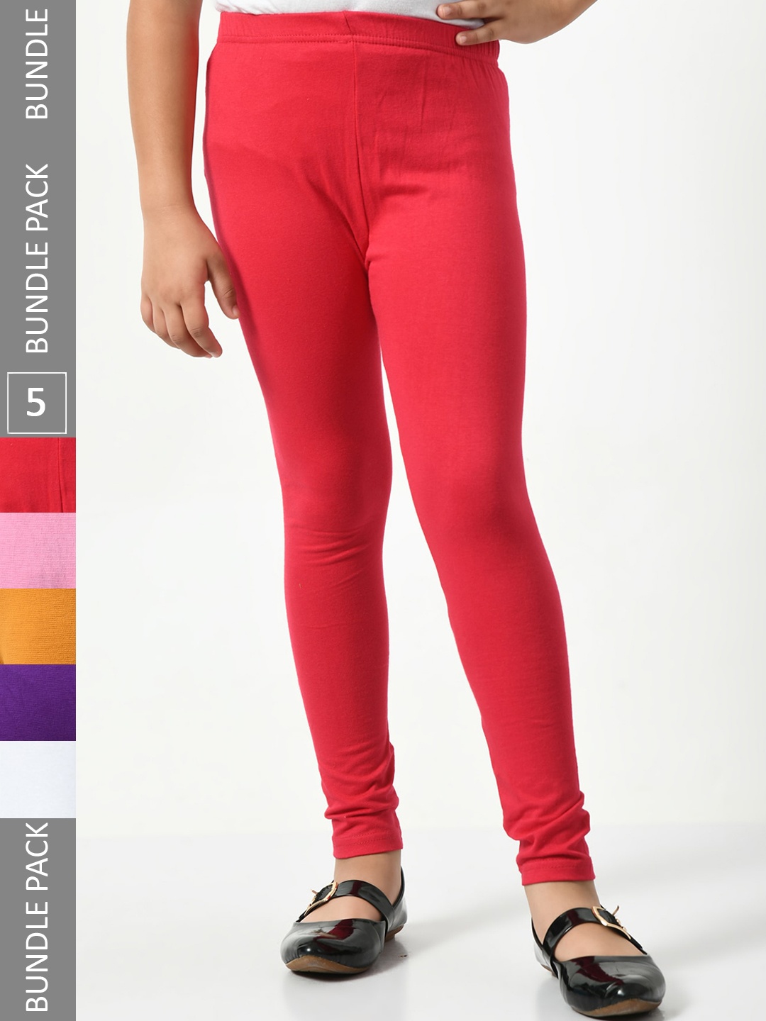 

BAESD Girls Pack Of 5 Super Soft Churidar Length Leggings, Red