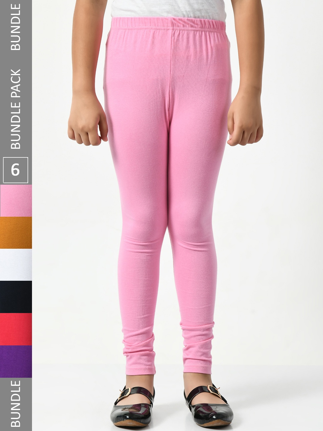 

BAESD Girls Pack Of 6 Super Soft Churidar Length Leggings, Pink
