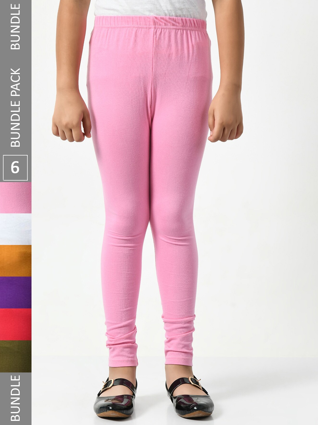 

BAESD Girls Pack Of 6 Super Soft Churidar Length Leggings, Pink
