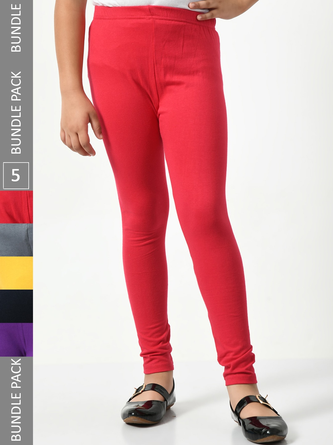 

BAESD Girls Pack Of 5 Super Soft Churidar Length Leggings, Red