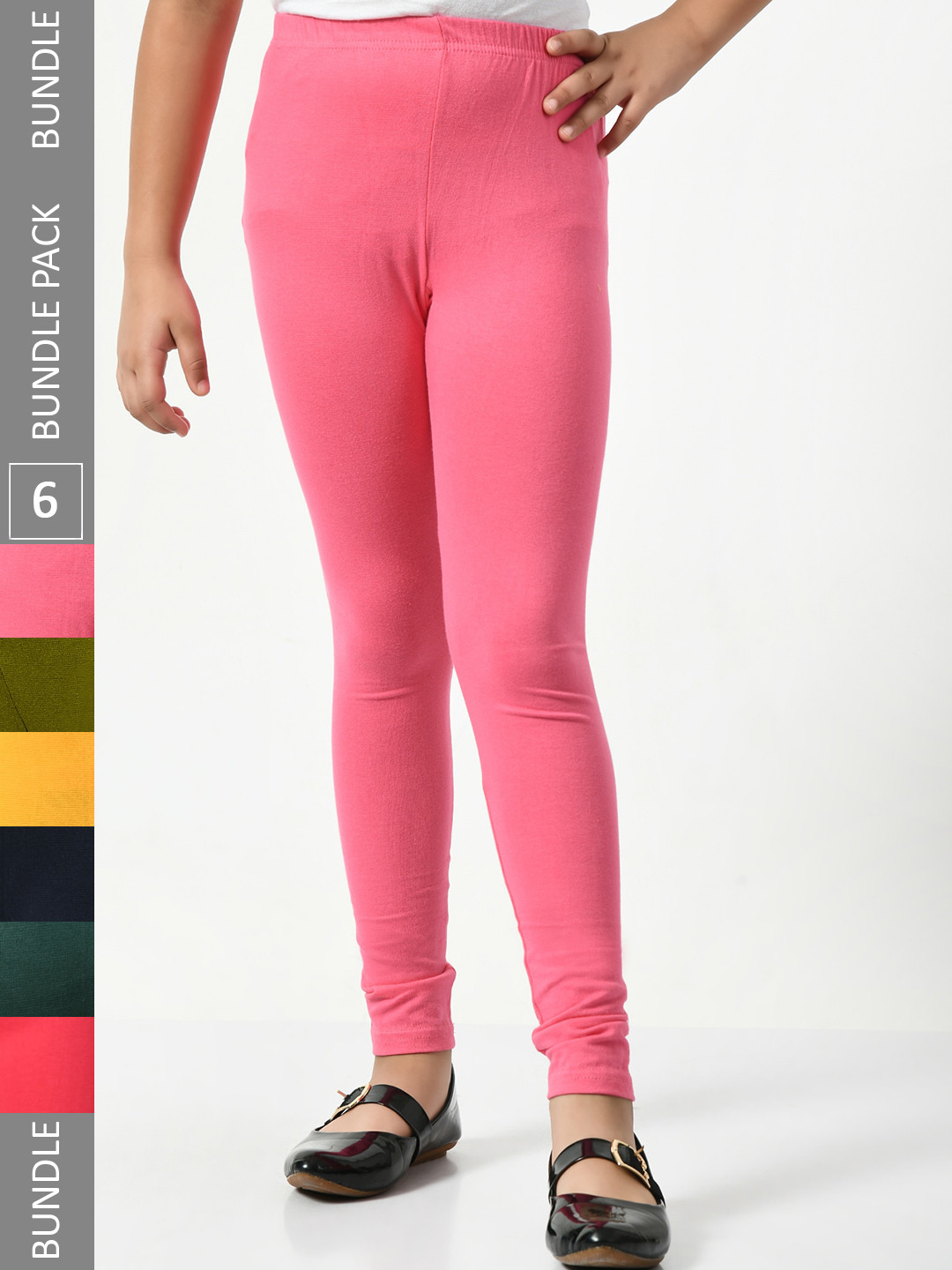 

BAESD Girls Pack Of 6 Super Soft Churidar Length Leggings, Pink