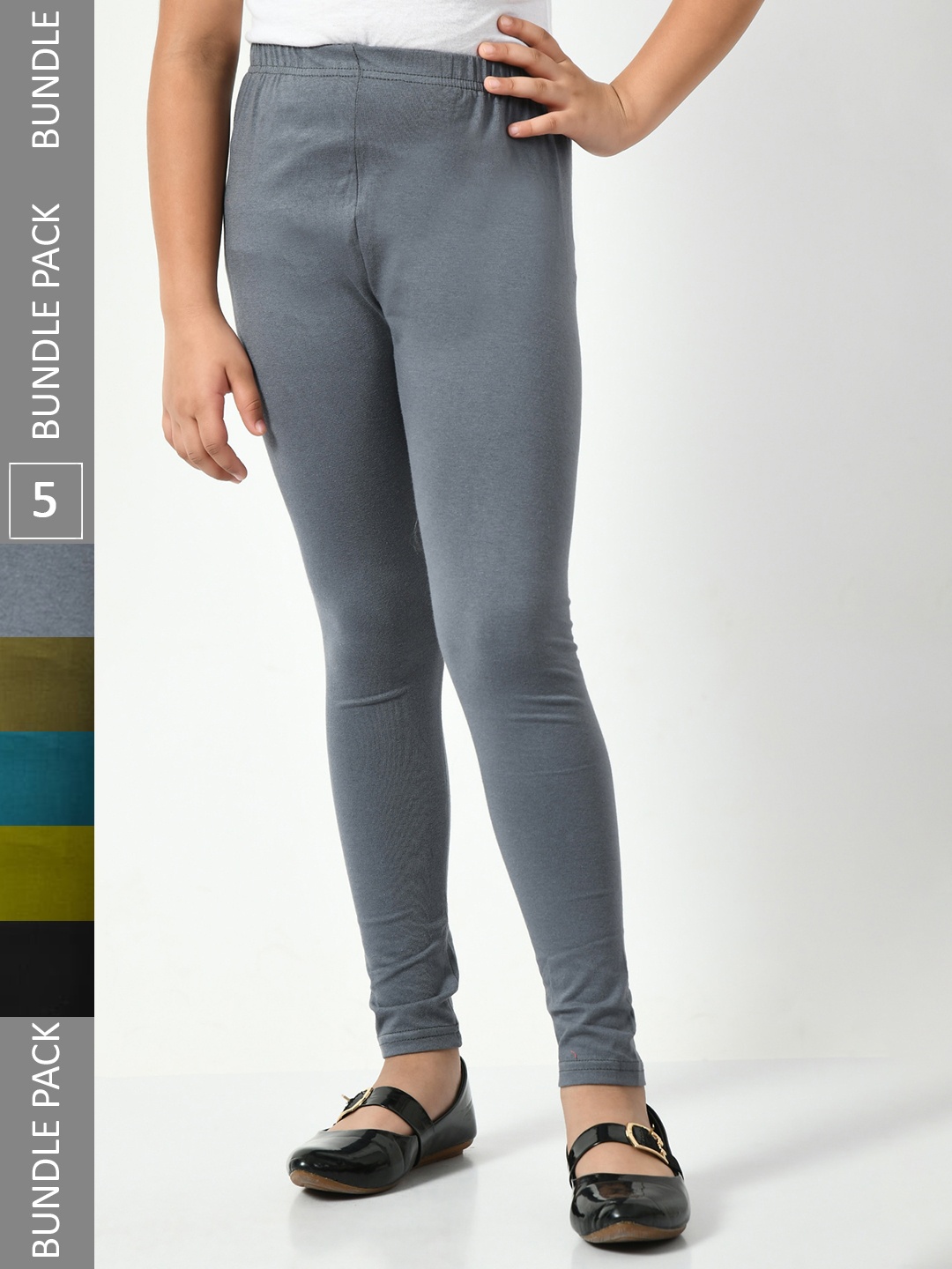 

BAESD Girls Pack Of 5 Churidar-Length Leggings, Grey