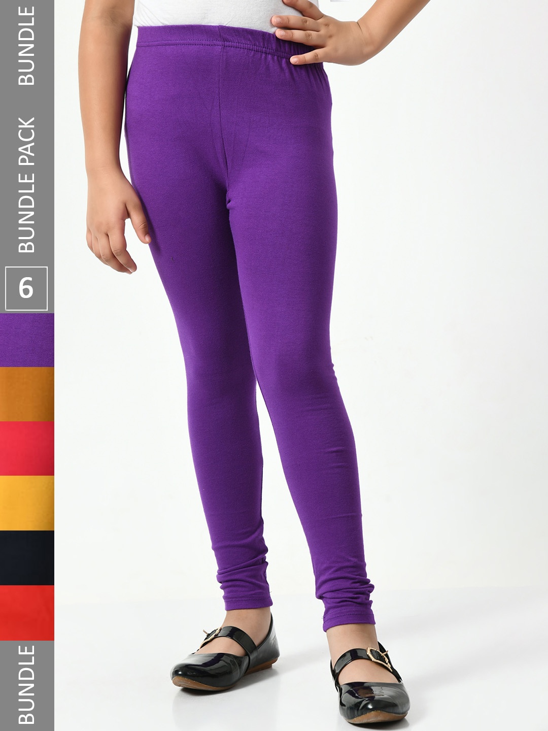 

BAESD Girls Pack Of 6 Churidar-Length Leggings, Mustard