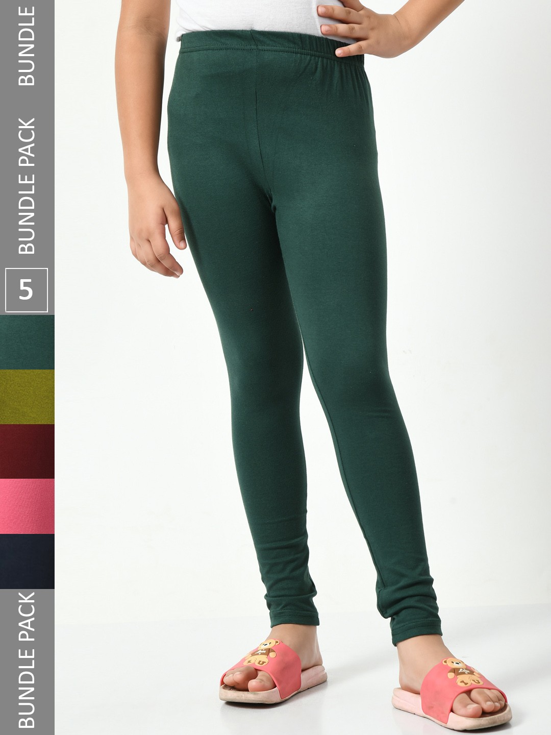 

BAESD Girls Pack Of 5 Churidar-Length Leggings, Green
