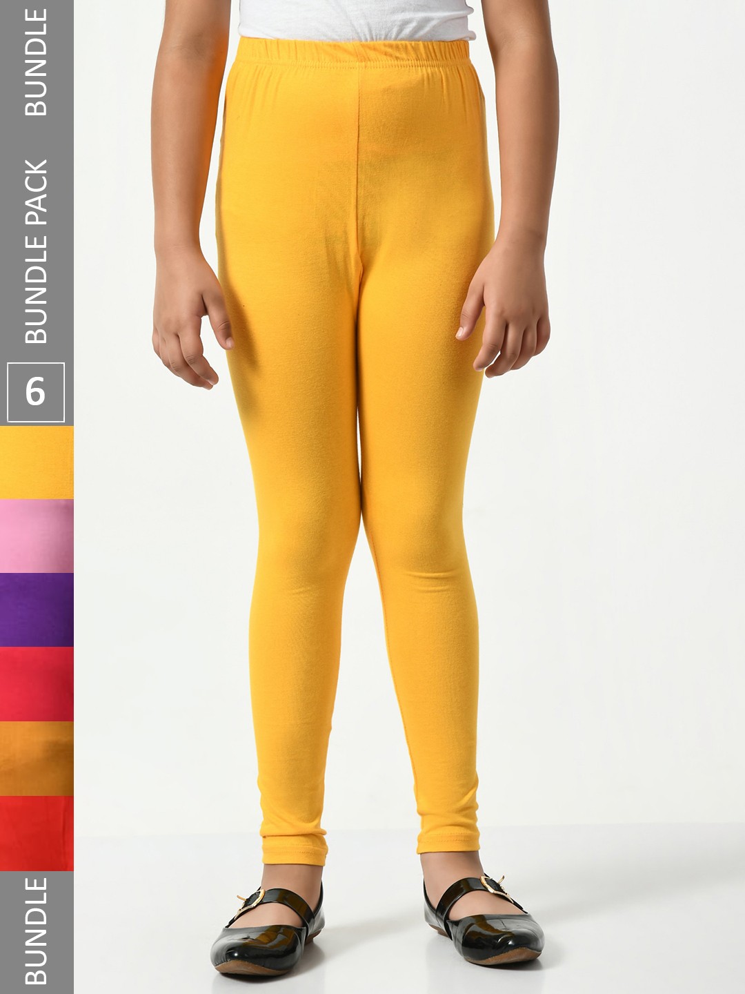 

BAESD Girls Pack Of 6 Mid-Rise Churidar-Length Leggings, Yellow